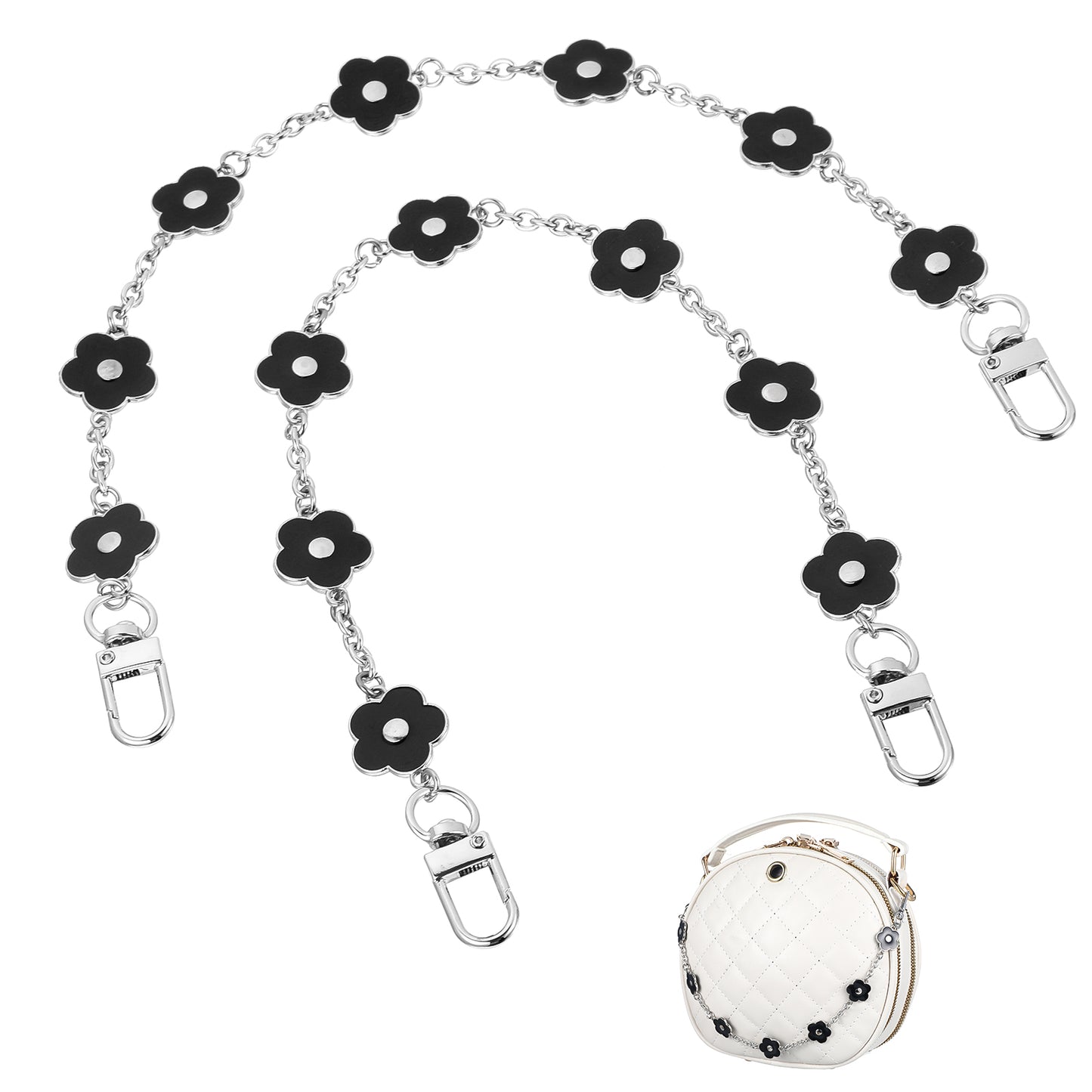 2PCS Bag Chains for Handbags,Ymapinc Purse Chain Black Flower Crossbody Chain Bag Charms for Handbags Lobster Clasp Fastenings at Both Ends for DIY Metal Shoulder Cross Body Bag Hand Bag (36cm)