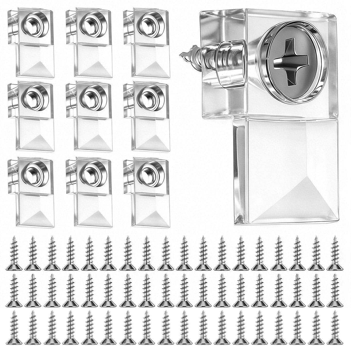 100Pcs Mirror Holder Clips - Mirror Clips for Wall Mounting, Clear Plastic Glass Retainer Clips Kit for Frameless Mirror Cabinet Door with Screw