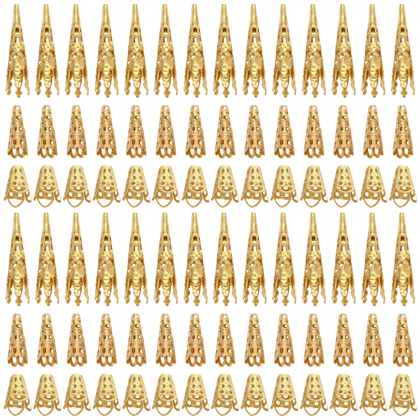 RAHHLIZS 130PCS Gold Cone Bead Caps for Jewelry Making,3 Shapes
