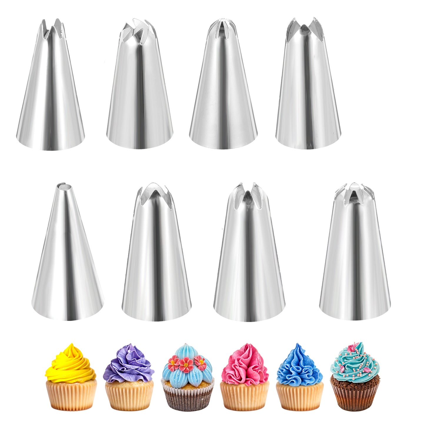 Ouligay 8 Pcs Small Piping Tips,Stainless Steel Frosting Tips,Cake Decorating Tips,Icing Piping Tips Set for DIY Pastry Dough, Cookie, Cupcake, Cake Decorating Tools(Multiple Styles)