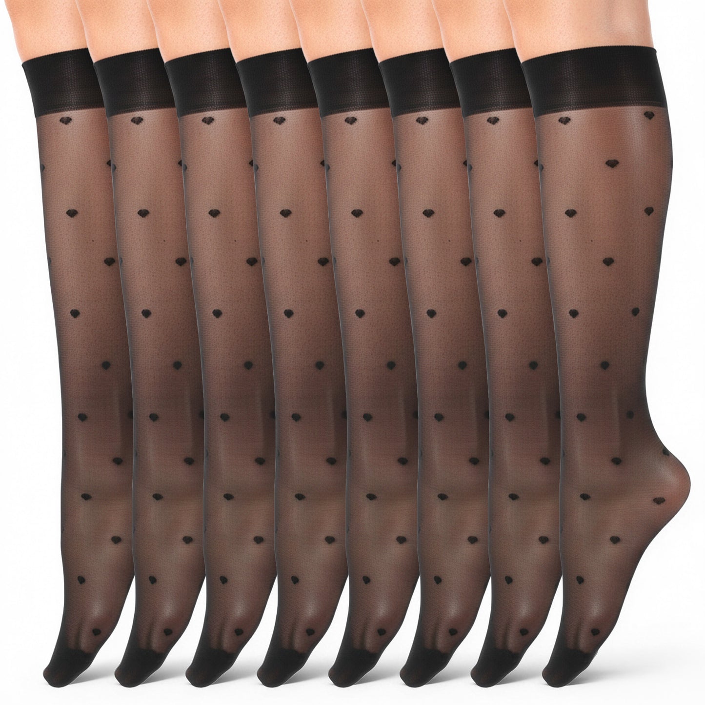 RAHHLIZS 4 Pairs Women's Polka Dot Sheer Knee High Stockings, Black Thin Knee High Socks for Women Nylon Socks With Design