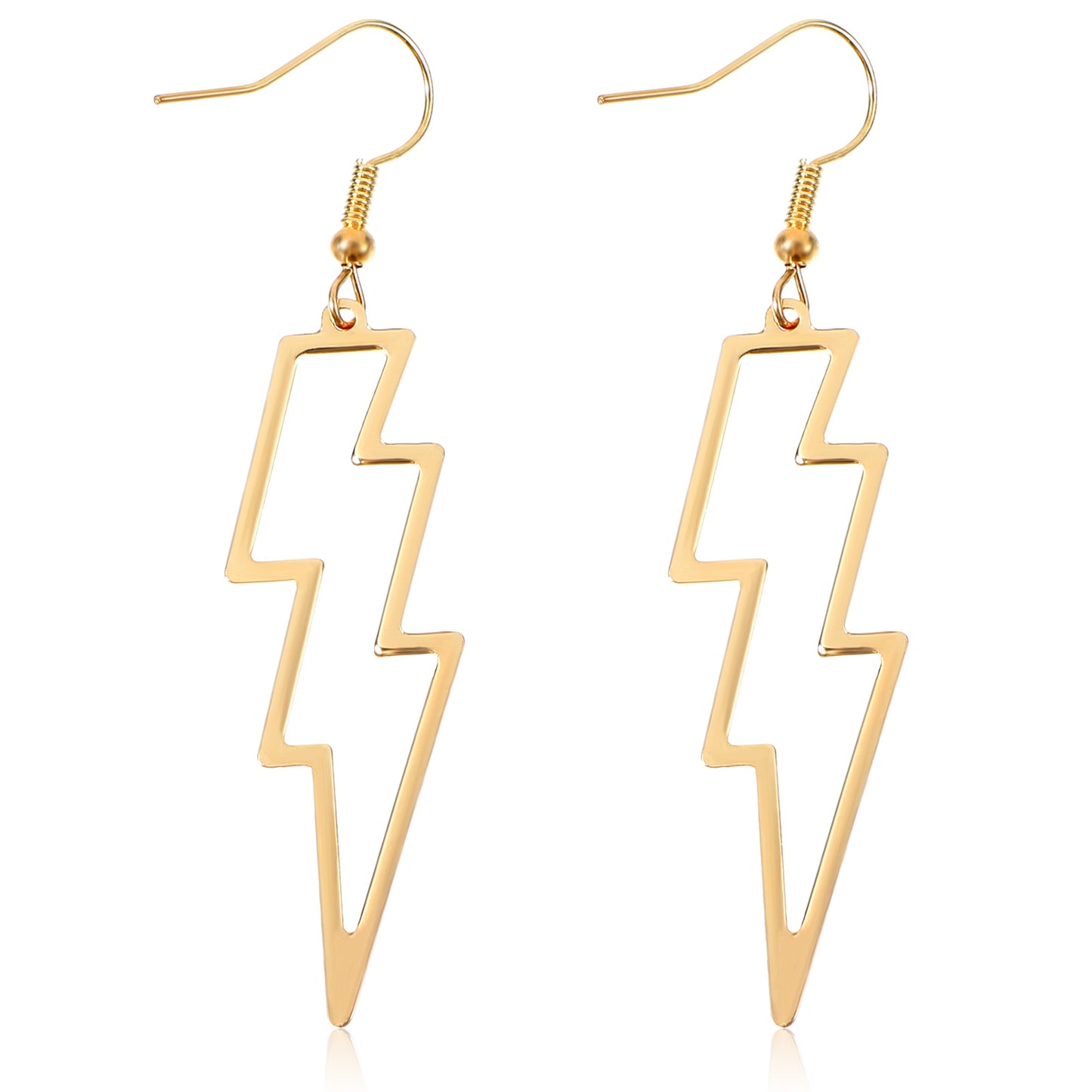 2PCS Lightning Bolt Earrings Gold 80s Dangle Earrings Women Neon Punk Fashion Lighting Bolt Drop Earrings Geometric Statement Flash Thunder Hook Earings Jewelry for 80's Outfit Party Accessories