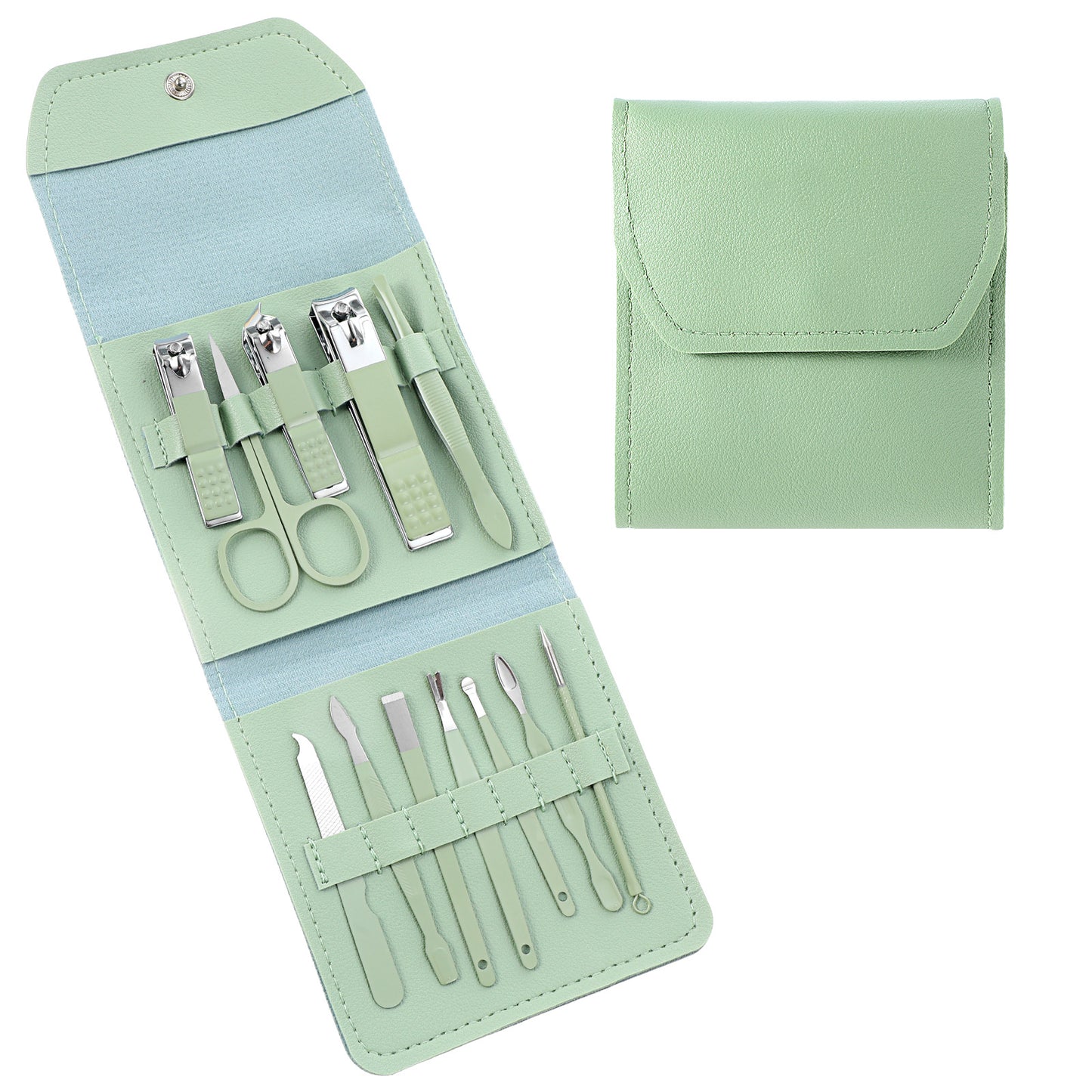 Nail Clipper Set 12pcs Professional Travel Manicure Kit With Green Pu Leather Case, Premium Stainless Steel Fingernail & Toenail Clippers Travel Manicure & Pedicure Grooming For Women Men Home