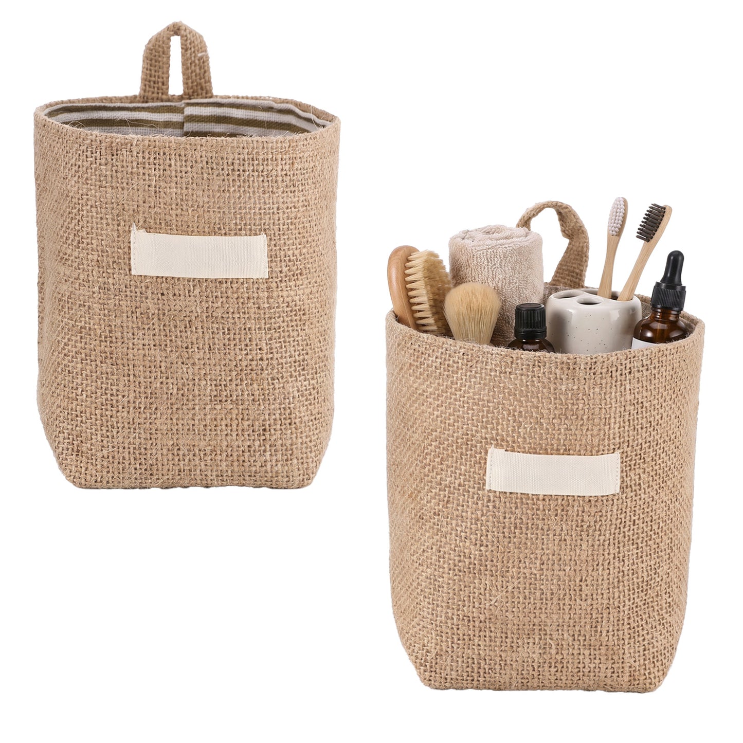 Sorcristy 2 Pack Wall Hanging Storage Bags, Cotton Linen Hanging Organizer
