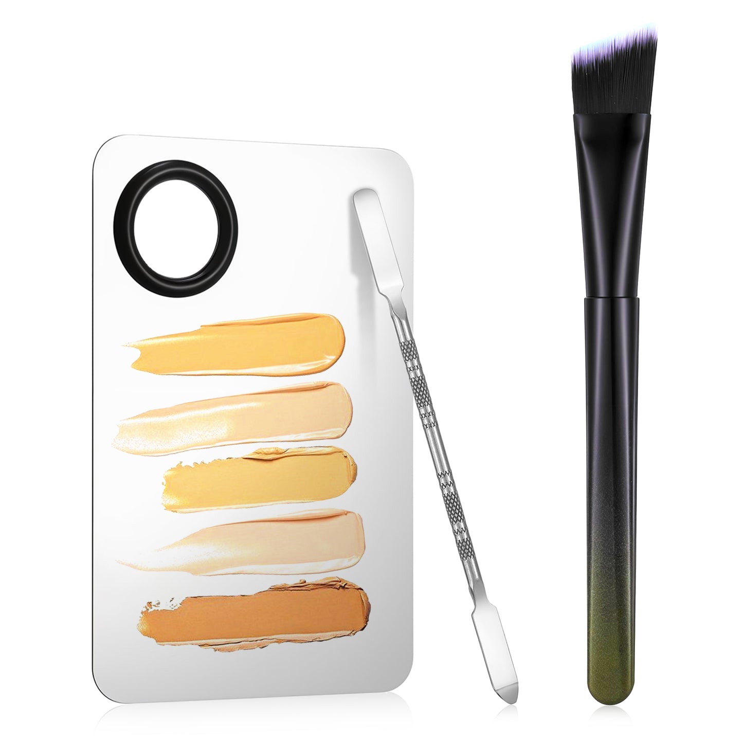 Ouligay 3 Pcs Make Up Spatula Tool contain Makeup Palette Tray, Foundation Spatula, Makeup Mixing Palette, Set for Women Girl Korean Make up Cosmetic Tool