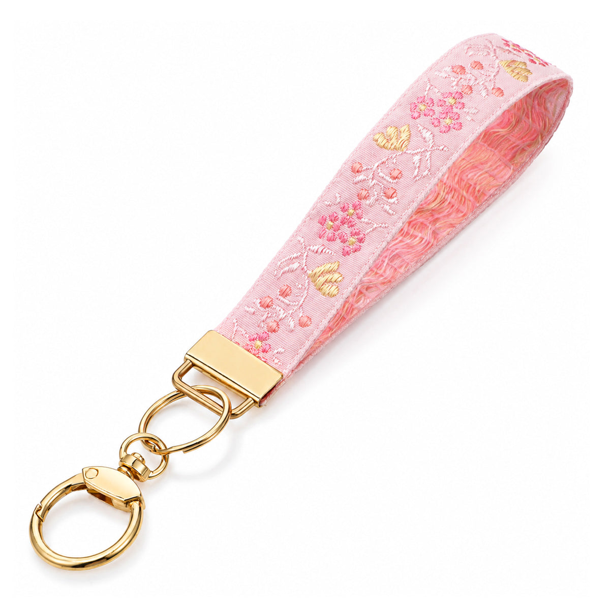 Quvvarly 1Pcs Floral Fabric Wristlet Keychain Embroidered Lanyard for Keys