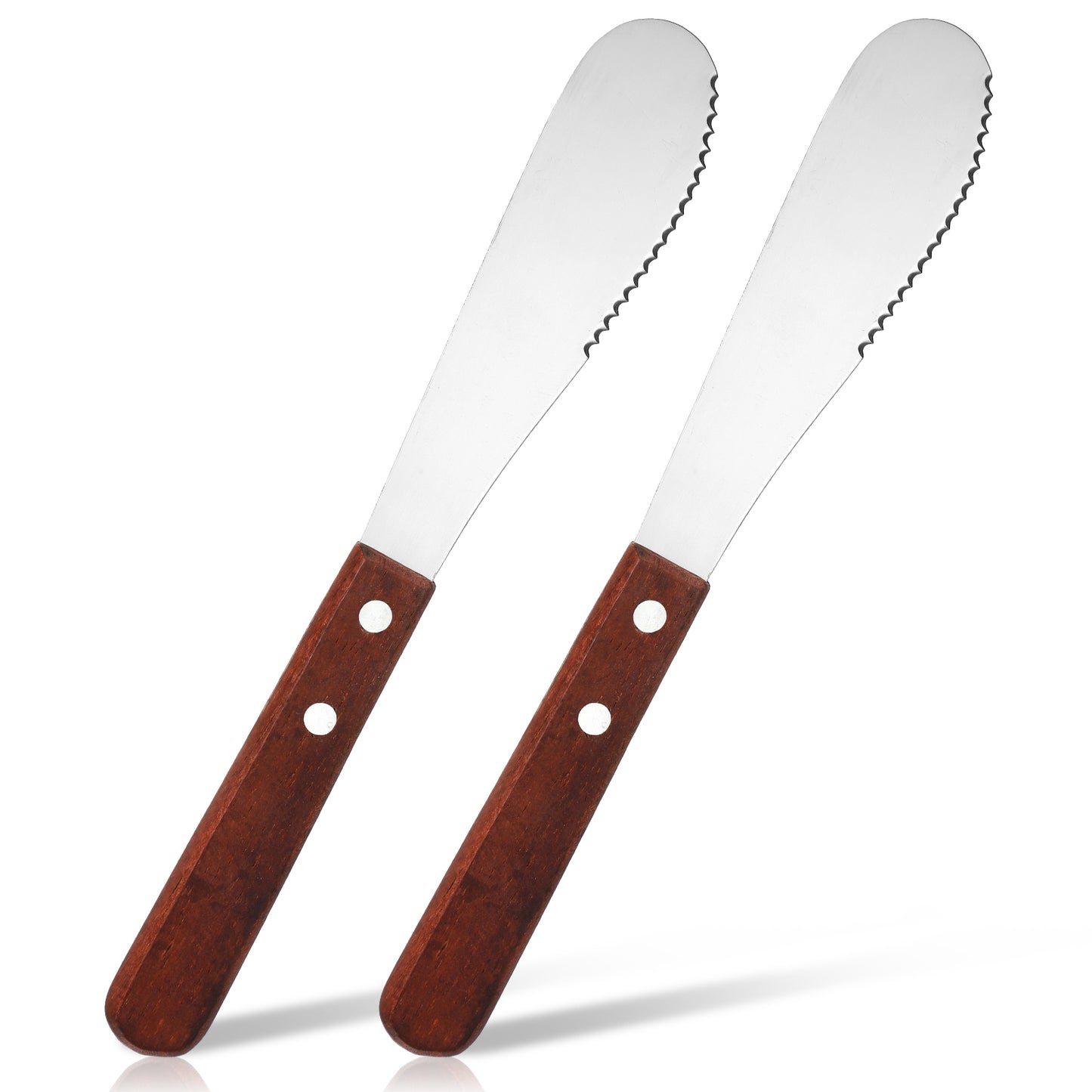 Matwsec 2 Pcs Butter Knife Spreader, Cheese Spreader Knife, Stainless Steel Straight Edge Wide Butter Spreaders with Wood Handle for Sandwich Cream Condiment Knives Set Kitchen Tools, Cooking Utensil