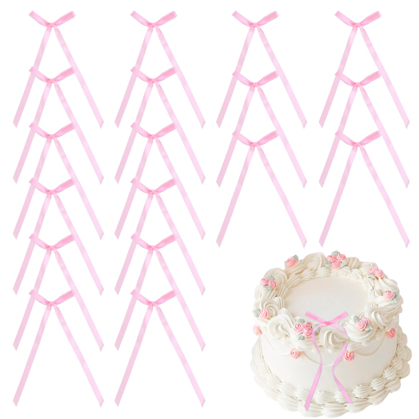 20 Pcs Bow Cake Topper Pink Bows for Cake Decorations Pink Bow Cupcake Toppers Birthday Bowknot Ribbons Coquette High Footed Cup Balloon Wall Party Decor for Wedding Anniversary Party Supplies