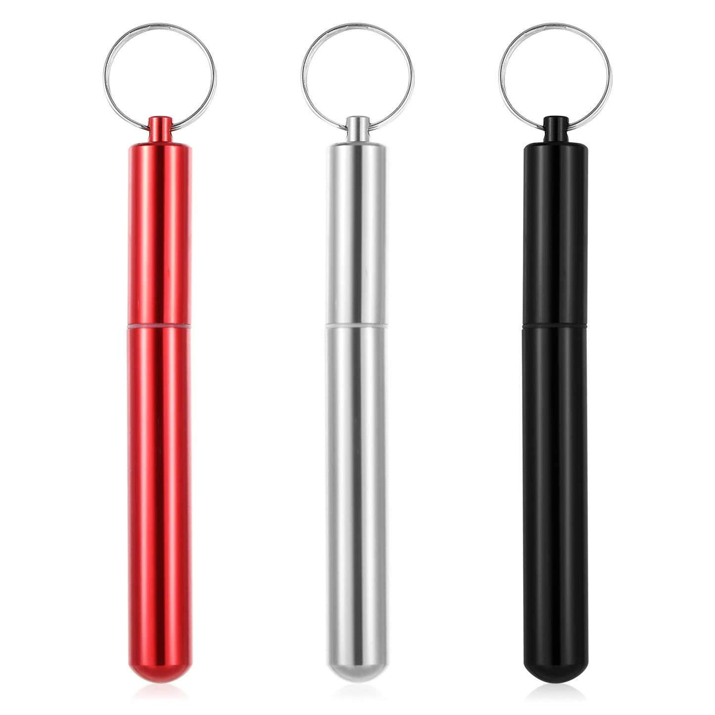 Ymapinc 3Pcs Metal Storage Small Mini Tube Keychain, Water Smell Proof Pill Case Container, Pill Box Holder Outdoor Camping Travel(Aluminium Alloy Rubber Ring, Black+Silver+Red)
