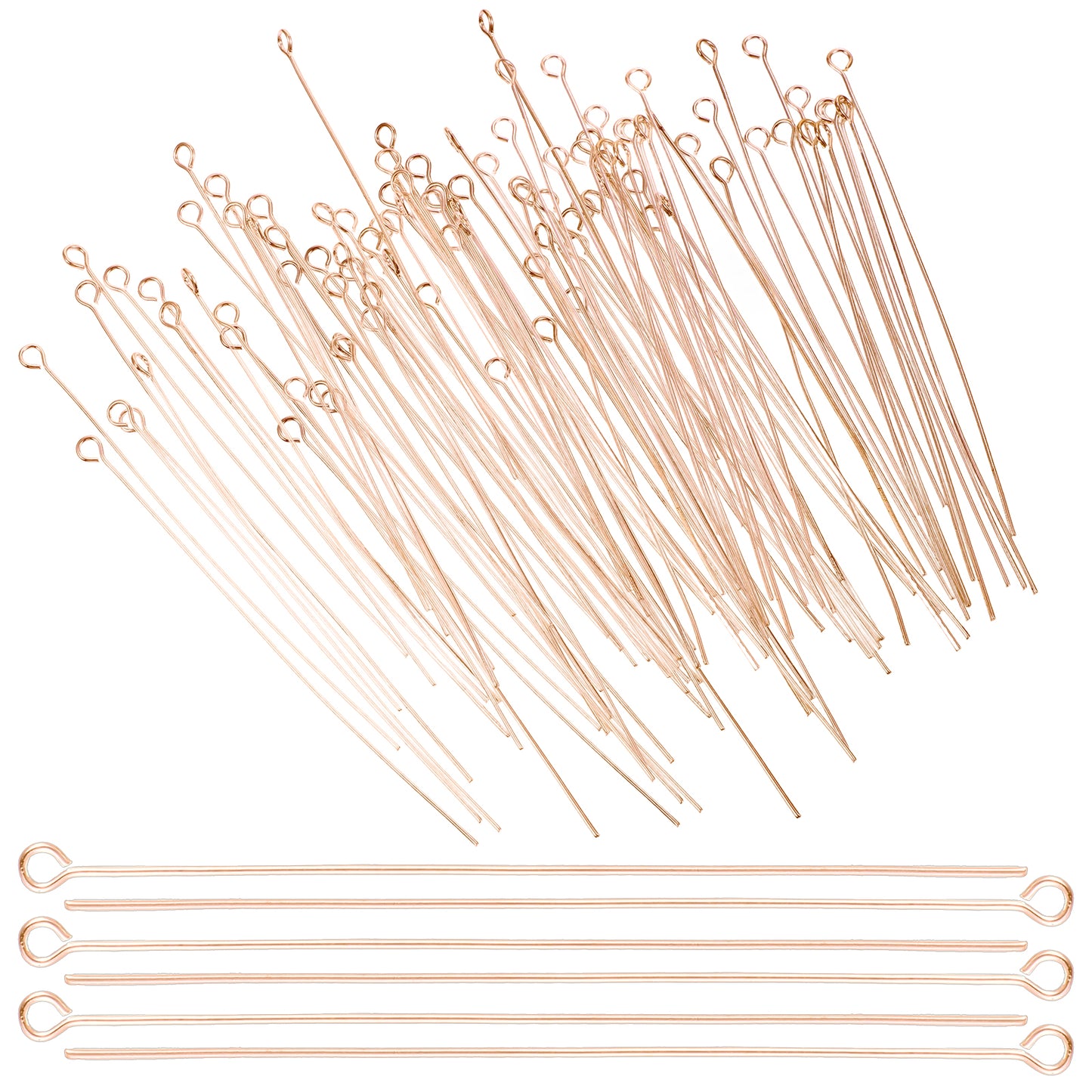 Mabor 200Pcs Eyepins for Jewelry Making 70mm/2.76In, Gold Stainless Steel Open Eye Pins, Head Pins Flat Eye Pin for Jewelry Making DIY Craft Earring Bracelet Necklace Pendant Supplies