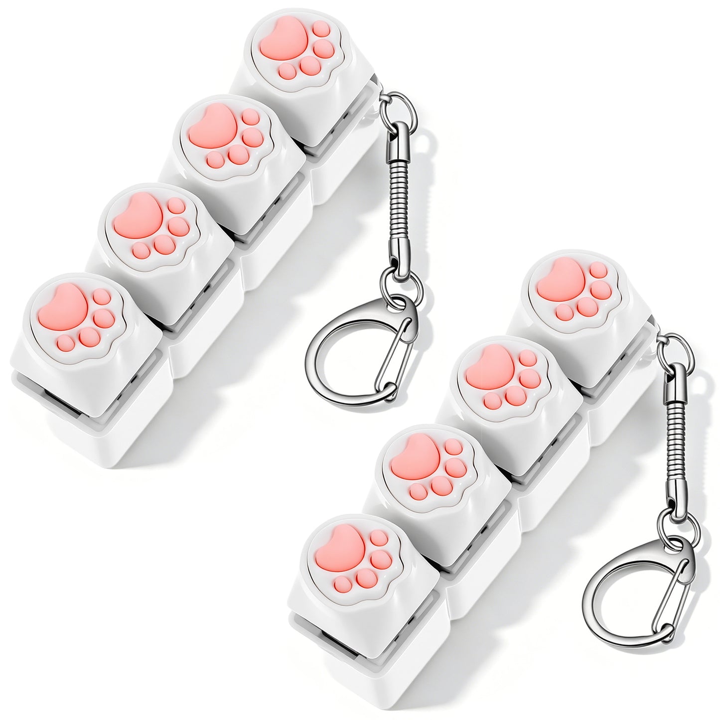 Matwsec 2 Pcs Keyboard Clicker Fidget Toy Cat Paw Fidget Keychain Cute Clicky Fidget Toys Mini Key Board Fidget Clicker Anxiety and Stress Relief for Adults (White, No Light)