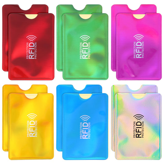 12 RFID Blocking Card Sleeves Set, Identity Theft Protection Secure Sleeves Set, Credit Card Protector RFID Blocking Sleeve, Waterproof Aluminum Foil Slim Design (6 Color, Each Color 2 Pair)