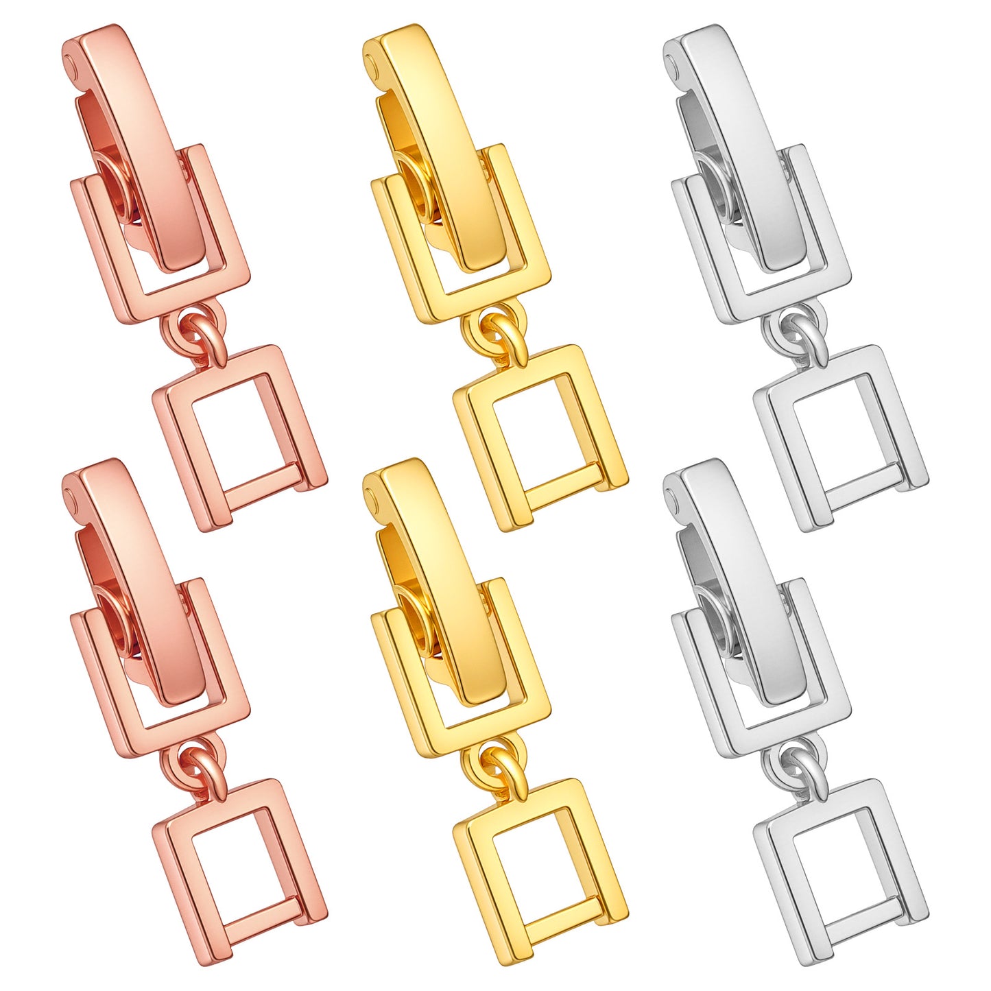 6 Pcs Necklace Bracelet Extender Set, Gold, Silver, Rose Gold Plated Fold Over Clasp Jewelry Clasps for Necklace Extension, Bracelet Extenders, Watch Extender Clasp