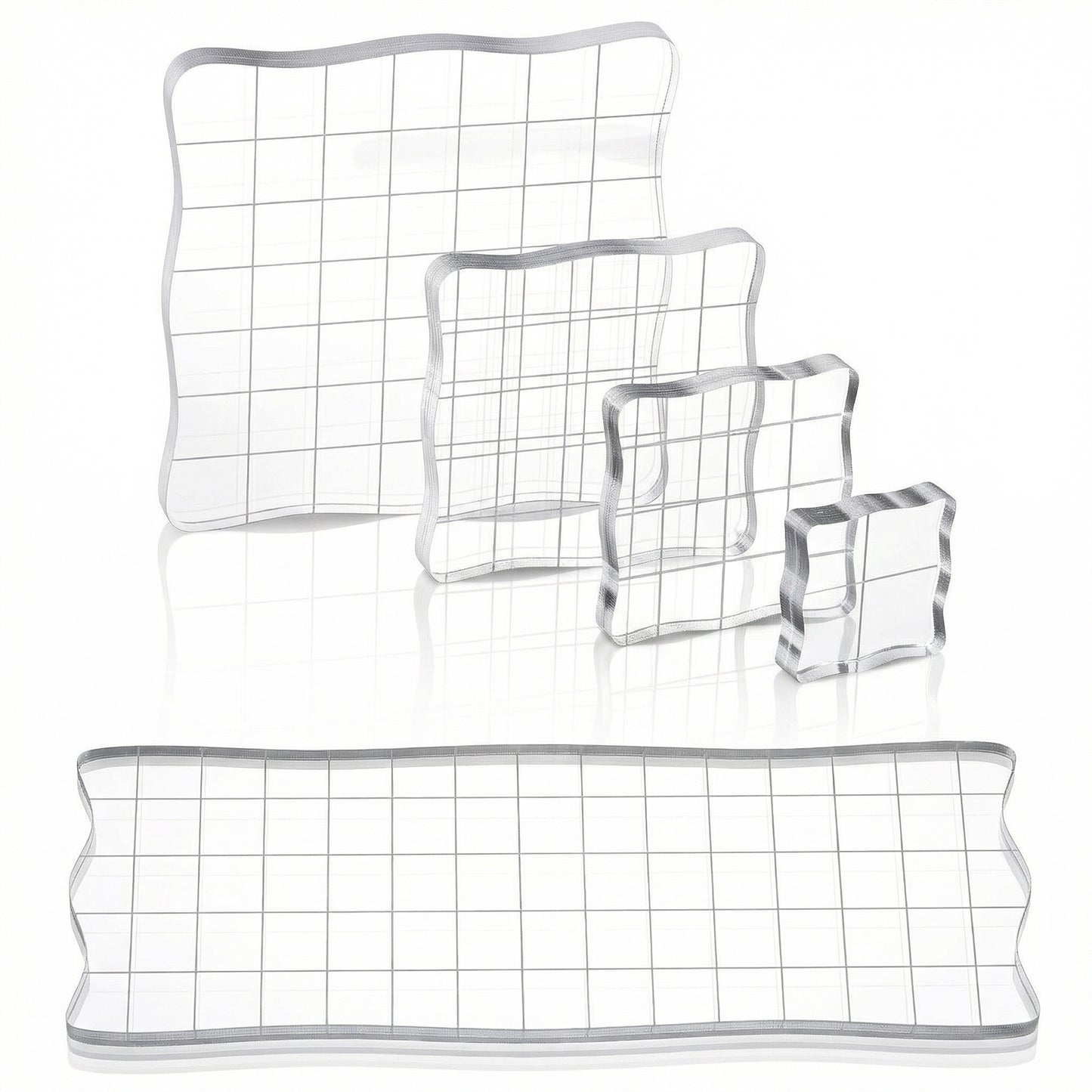 Nogeqi 5 Pieces Acrylic Stamp Block Clear Acrylic Blocks for Stamping with Grid Lines for Scrapbooking Crafts Making Decorative DIY Essential Stamping Tool (Lace Edge)