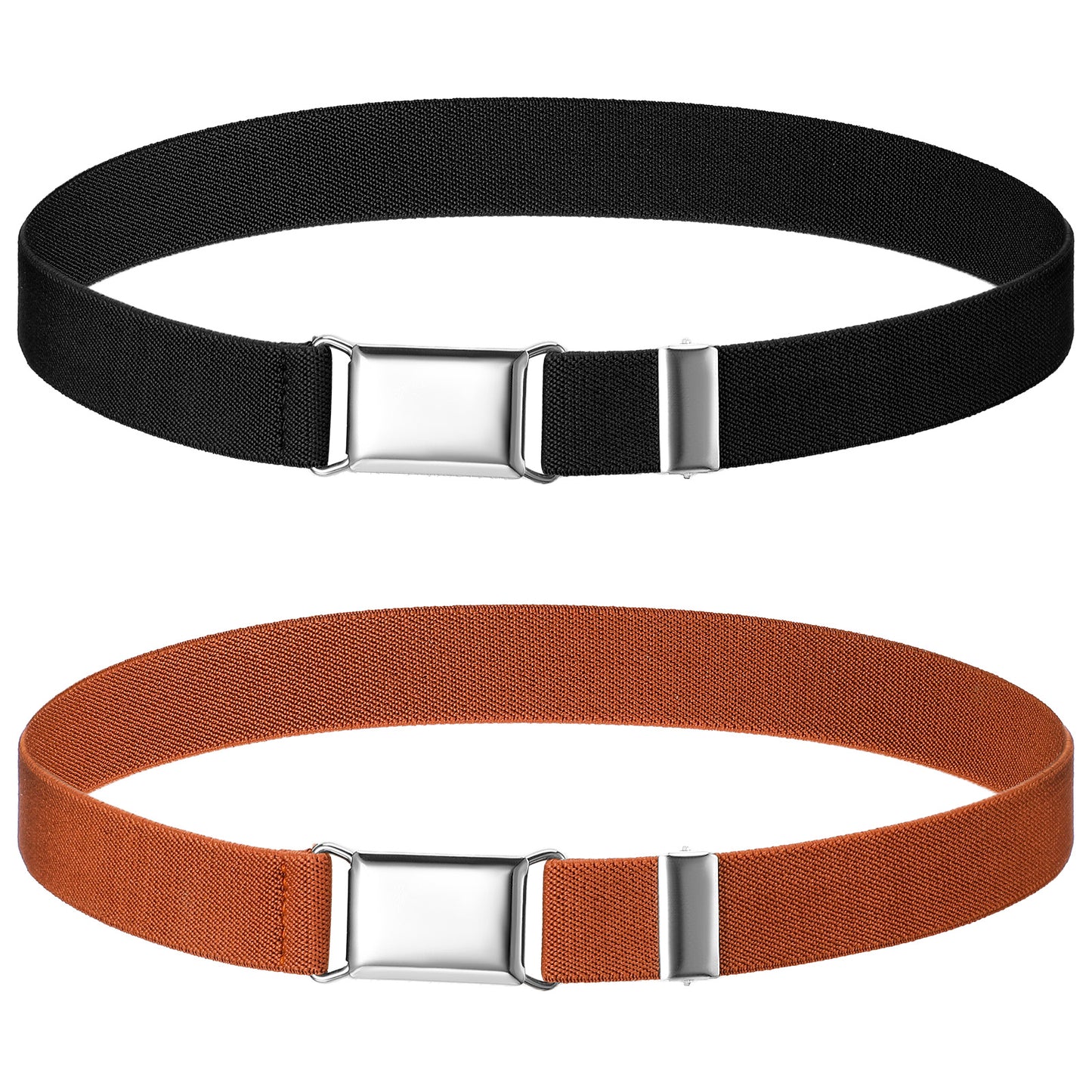 Teaaha 2 Pcs Elastic Belts for Boys, Adjustable Elastic Belts with metal Buckle, Stretch Belt for Boys and Girls