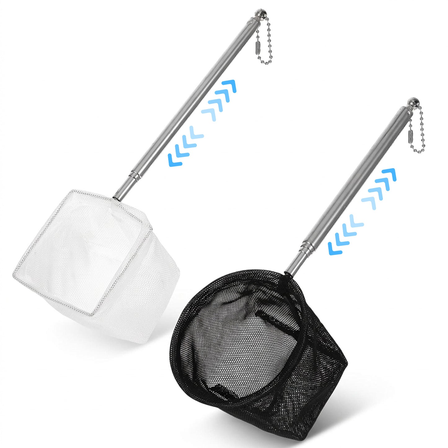 Nogeqi 2 Pcs Fish Net Aquarium, Aquarium Net with Extendable Long Handle, Fish Net for Fish Tank, Fine Mesh Small Fish Nets for Shrimp & Bettas Aquarium Accessories (Black White)