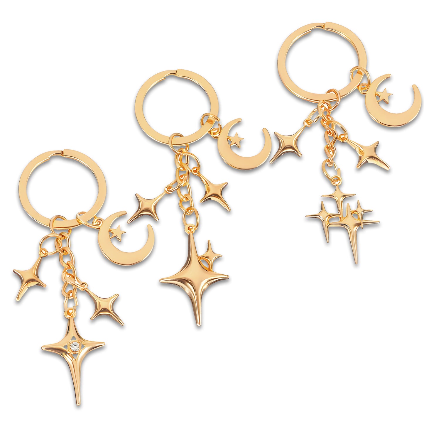 Mabor 3 Pcs Gold Star Keychain, Y2k Aesthetic Key Ring Charm for Handbag Backpack Purse Goth Accessories