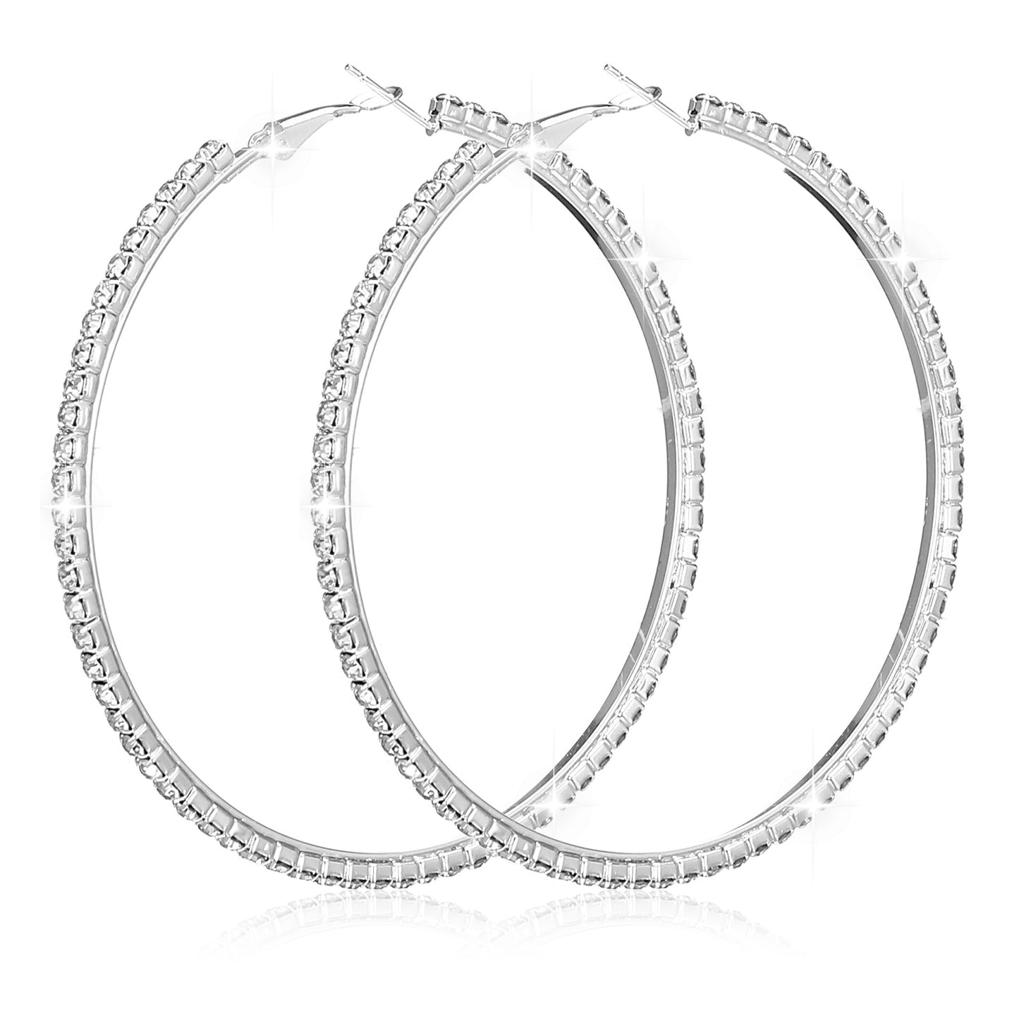 Bnehmb Rhinestone Hoop Earrings for Women 70mm Large Silver Hoop Earrings