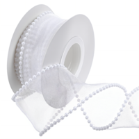 Nogeqi Faux Pearl Ribbon, Smooth White Ribbon with Pearl Edges Wire, 4.5m Sheer Mesh Ribbons for Gift Wrapping Christmas, Bows Bouquet Decor Crafts, Wedding Bridal Decorations