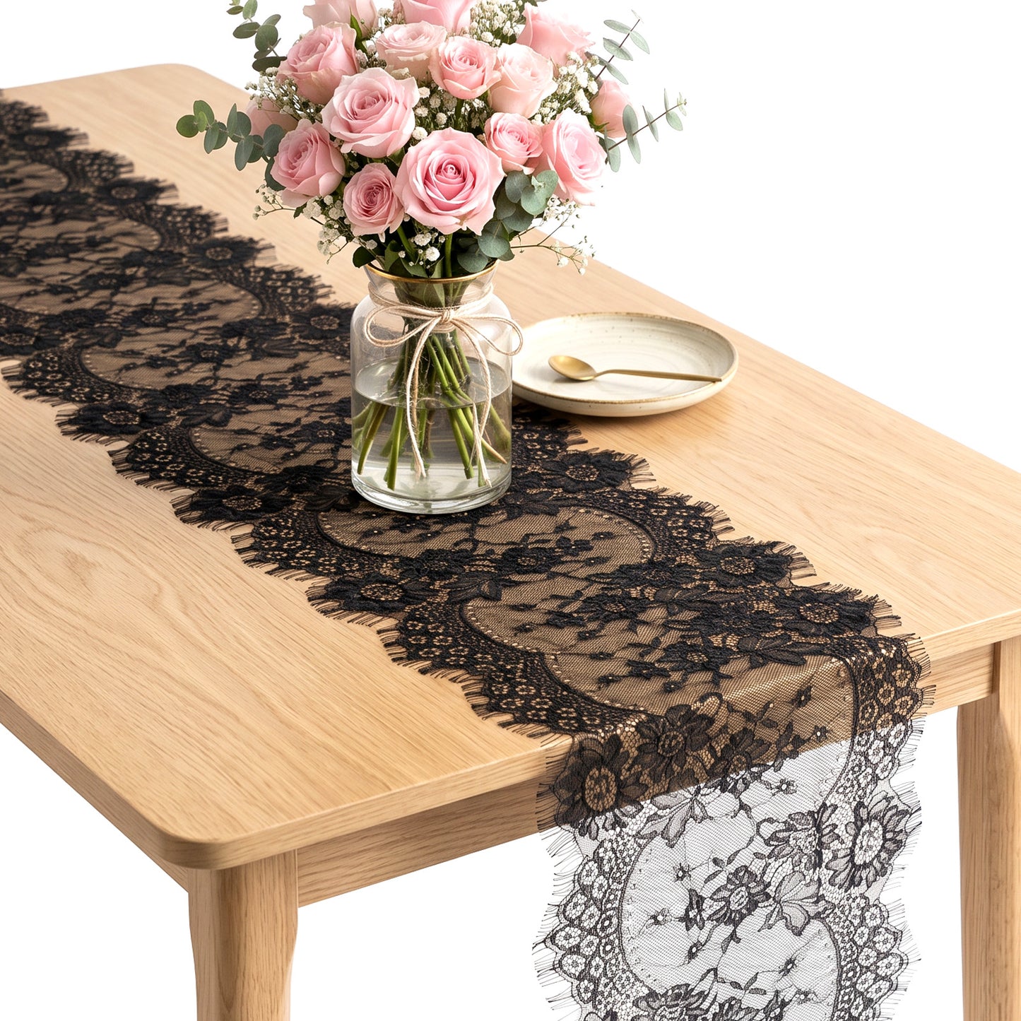 RAHHLIZS 14 X 120 Inches Black Lace Table Runner, Vintage Lace Runners