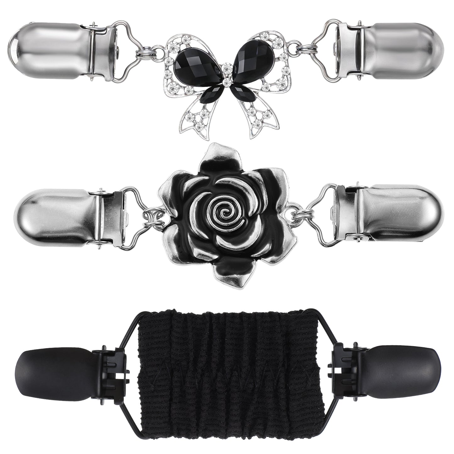 3 Pcs Vintage Elastic Shawl Cardigan Collar Clips Retro Waist Cincher Clip Set Back Pant Waist Tightener Clothes Sweater Brooch Jacket Clips For Women 3 Styles
