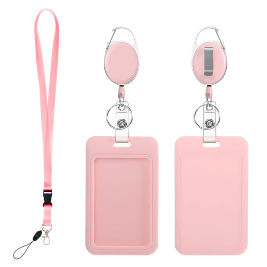 Ymapinc Pink ID Badge Holders Retractable with Lanyards for ID Badges, Badge Holder Retractable Clip for Nurse Teacher, ID Card Holder Retractable with Pink Badge Reel