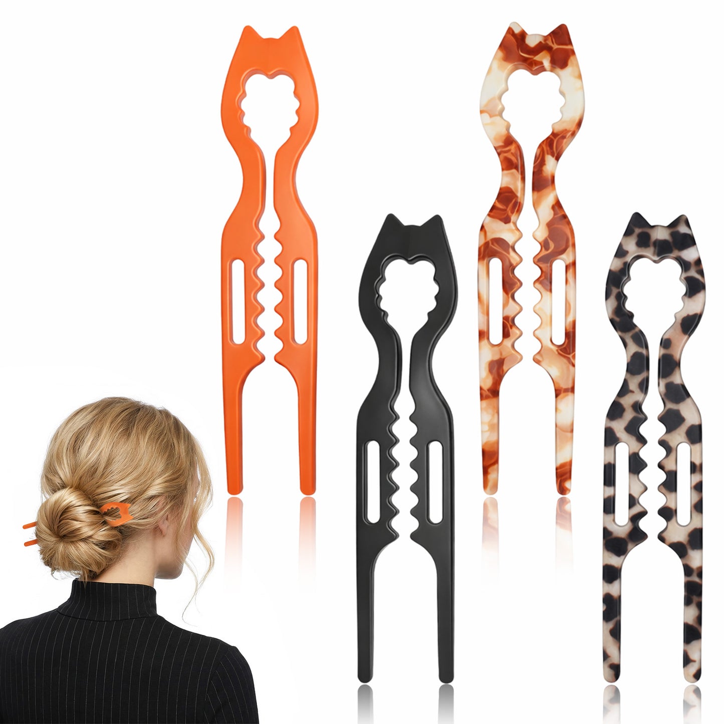 Nogeqi 4 Pcs Prestige French Hair Pins for Women, 9 cm Small Prestige Hairpins for Thin Hair, Serrated Anti-Slip Design, Curved Angle for Better Head Fit, New Elegant Hairs Accessories for Women