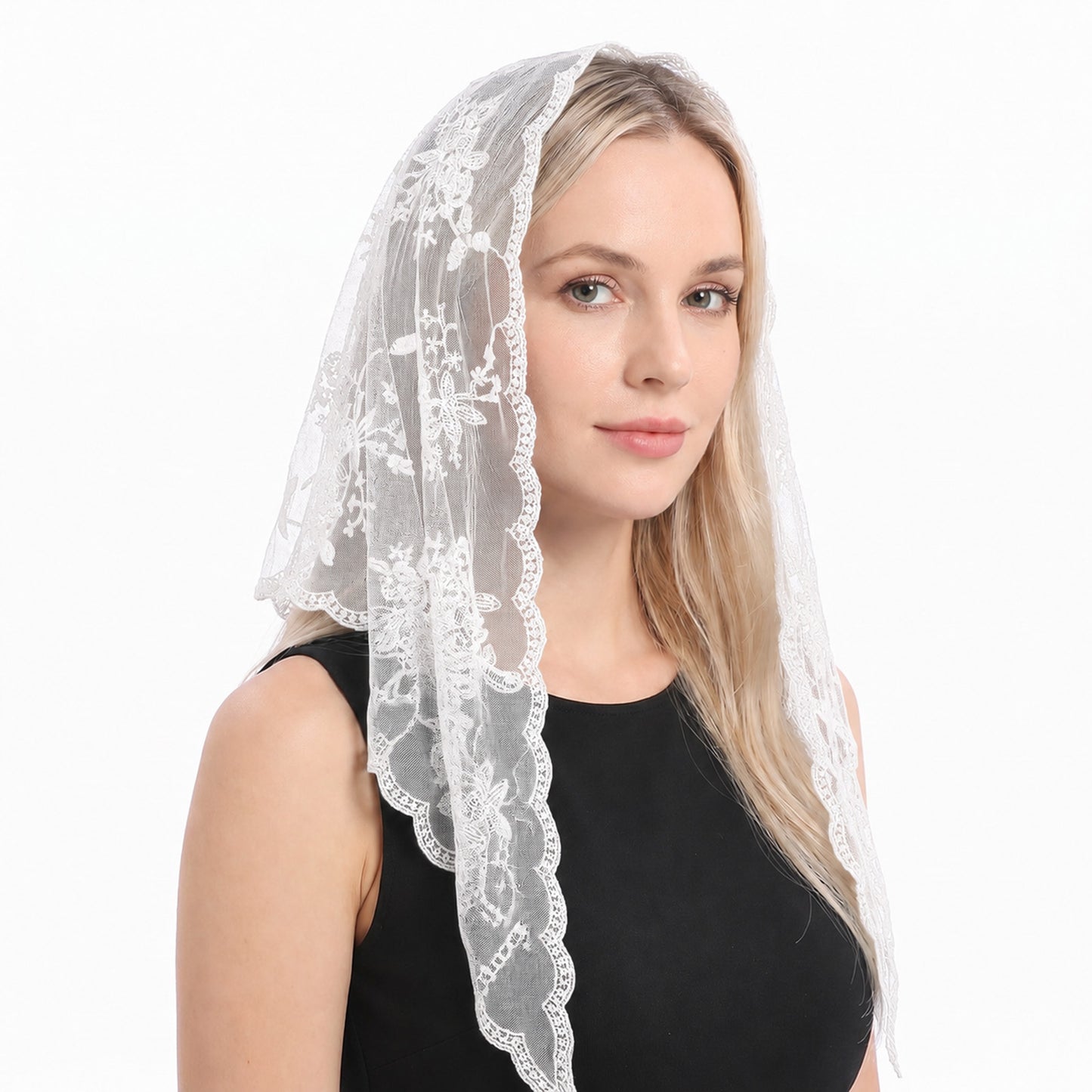Tyqour White Veils for Women Catholic Veil Lace Head Scarf