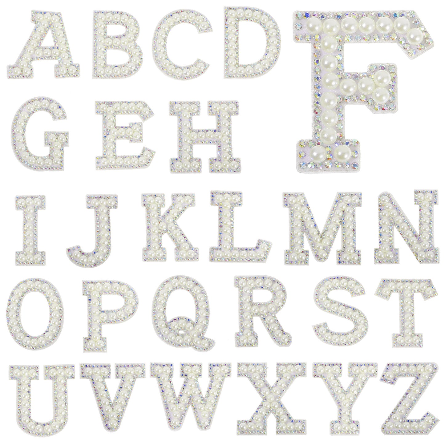 26 PCS Pearl Letter Stickers Self Adhesive Letters for Fabric Stick on Alphabet A-Z Glitter Pearls Repair Patch Stickers Glitter Patches Rhinestone Applique for Clothes Backpack Crafts Decor