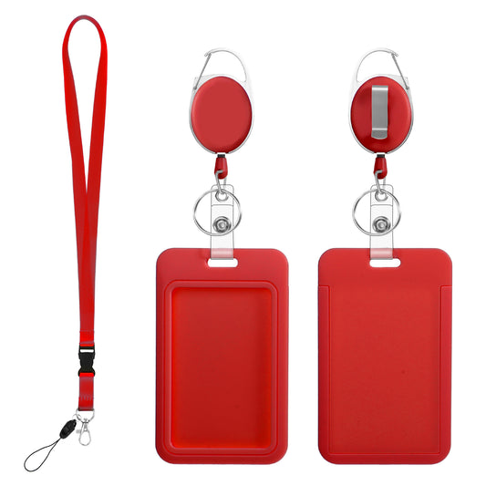 Ymapinc Red Lanyards for ID Badge Holder, Retractable Lanyard Badge Holder Retractable Clip for ID Card Reel Teacher Kids Nurse Teacher Lanyard