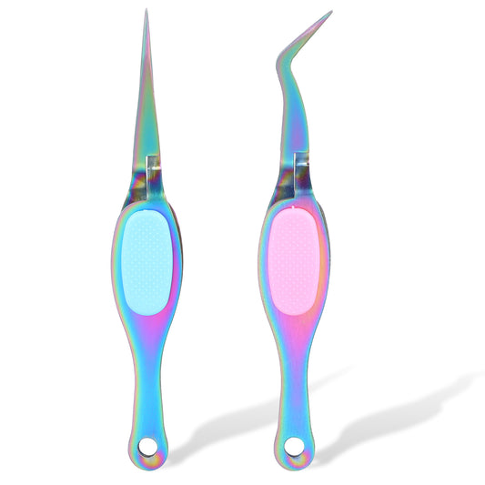 Ymapinc Straight Tweezers and Angled Tweezers for Crafting, Reverse Tweezers Precision Tweezers Suitable for DIY Crafts, Jewelry Assembly, Electronic Product Assembly, Laboratory Experiments 2PCS