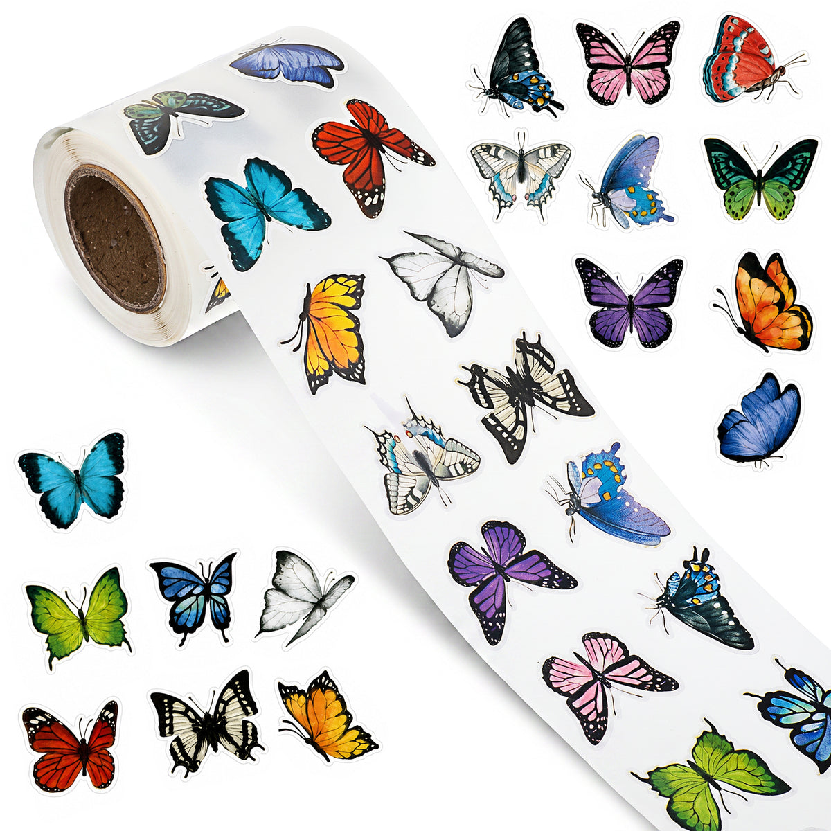 Matwsec 500 PCS Butterfly Stickers Roll 0.75 Inch Butterflies Stickers Cute