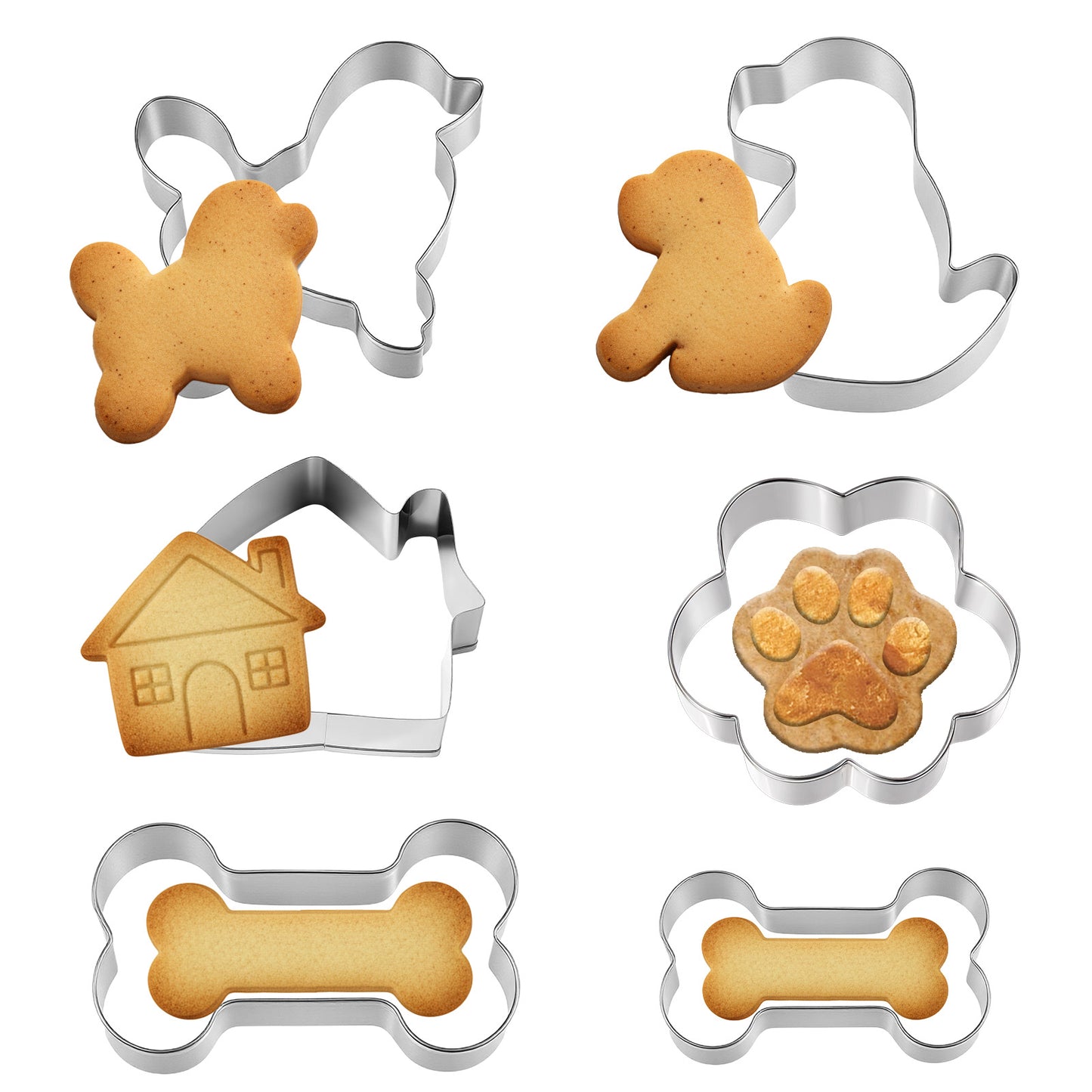 Matwsec 6 Pcs Dog Cookie Cutter Set, Stainless Steel Dog Bone Cookie Cutter, Assorted Sizes Dogs Treat Molds, Paw Print Cookies Cutters for Homemade Baking Theme Party Cat Homemade Treats