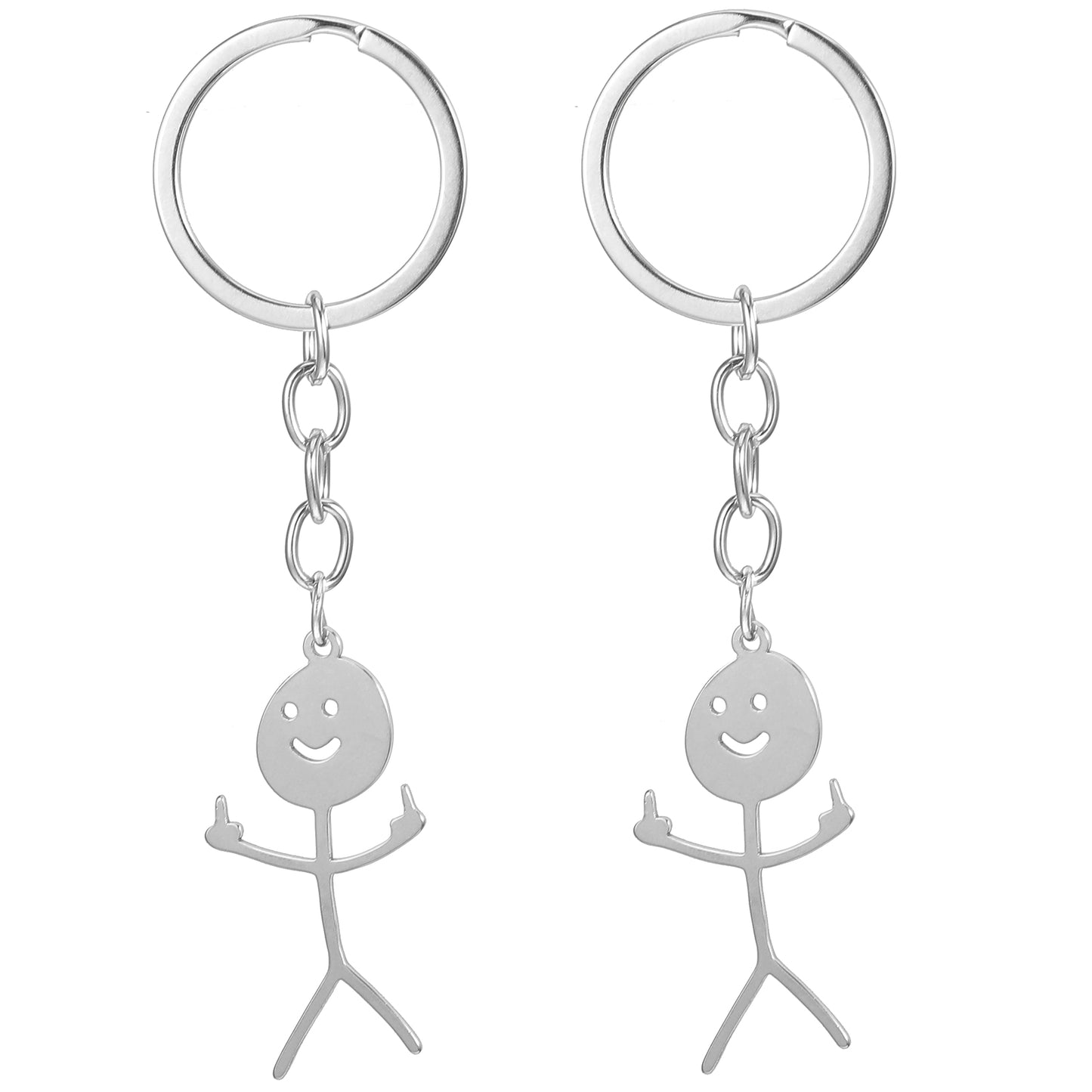 Nogeqi 2PCS Middle Finger Keychain, Funny Keychains for Men and Women, Best Friend Keychain, Stainless Steel Stick Figure Keyring for Bag Charm and Key, Cool Gifts for Men and Women(Silver)