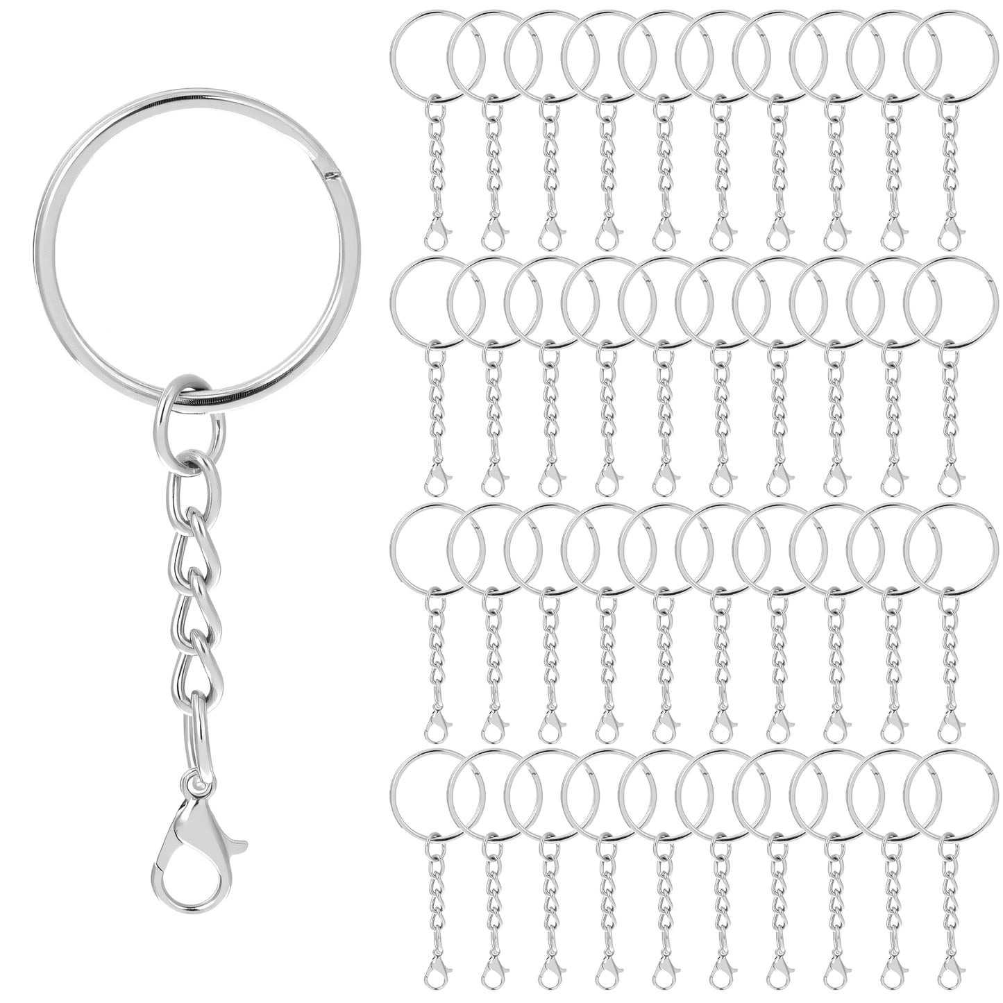 Tyqour 60PCS Keyring Chain Keychain Rings Set with Key Ring Clips Hoop for DIY Crafts Jewellery Making, Silver