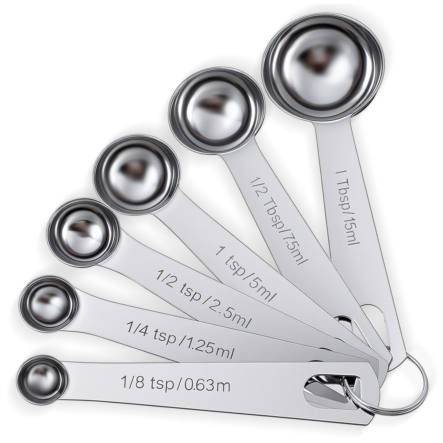 6 Pcs Stainless Steel Measuring Spoons Set, Metal Measure Spoons, Table Spoon Measuring Spoon for Coffee, Teaspoon Scoop, Includes 1/8, 1/4, 1/2, 1 Tsp, 1/2 Tbsp, 1 Tbsp, Food Grade
