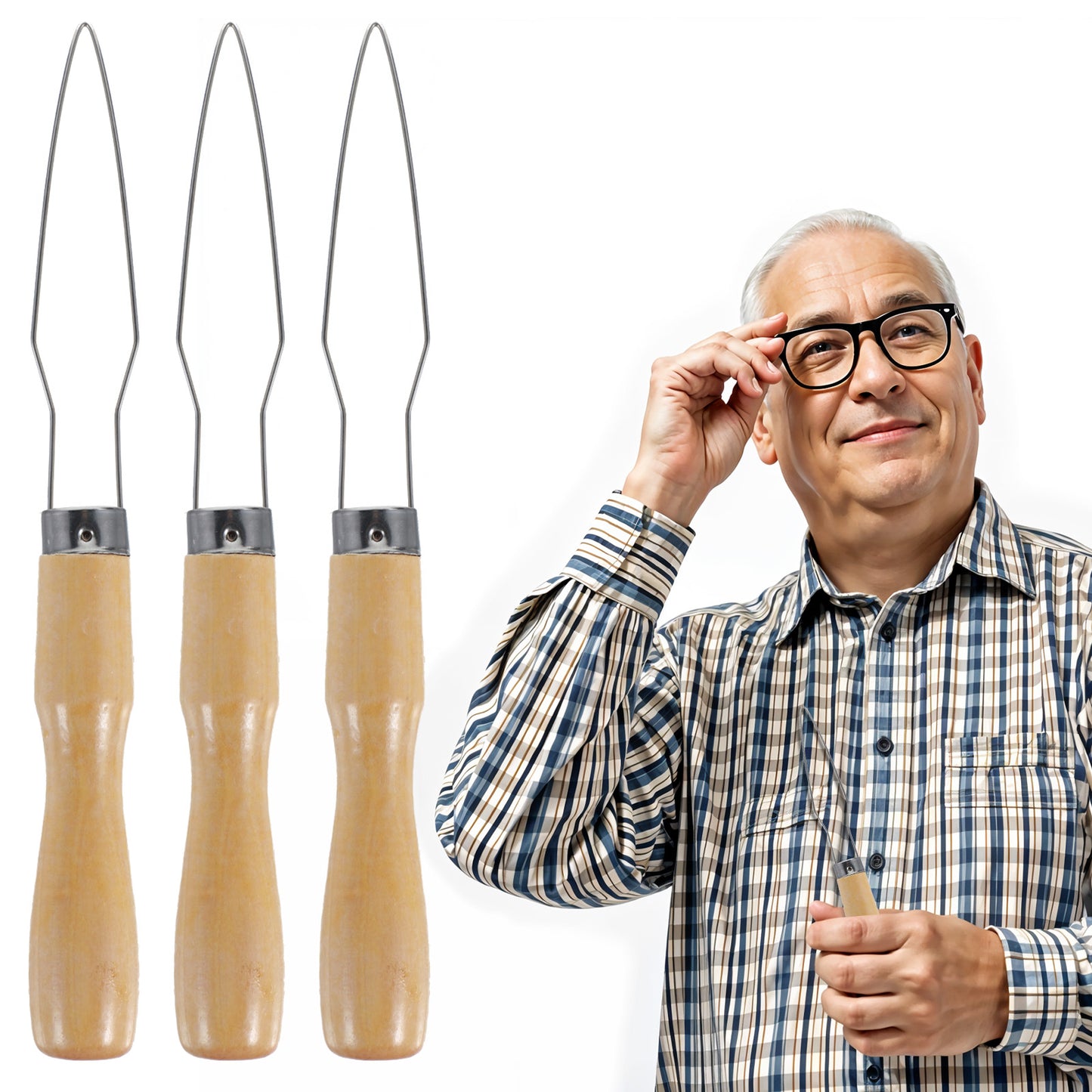 Mabor 3Pcs Button Helper Tool for Elderly Button Hook Assit Tool for Seniors Arthritis Fastener with Easy Grip Wooden Handle for Shirts Coats Dresses