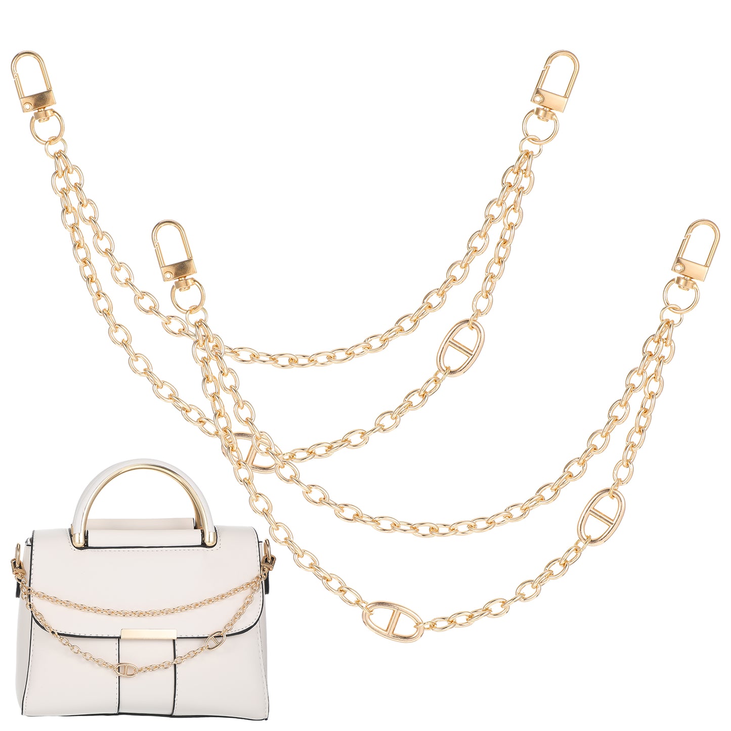 Ymapinc 2Pcs 11.6 Inch Gold Purse Extender Chain, Purse Decorative Metal Charm Chain for Handbags Bags Wallets 2-Layer Chain Replacement Straps Bag Strap with Swivel Clasps