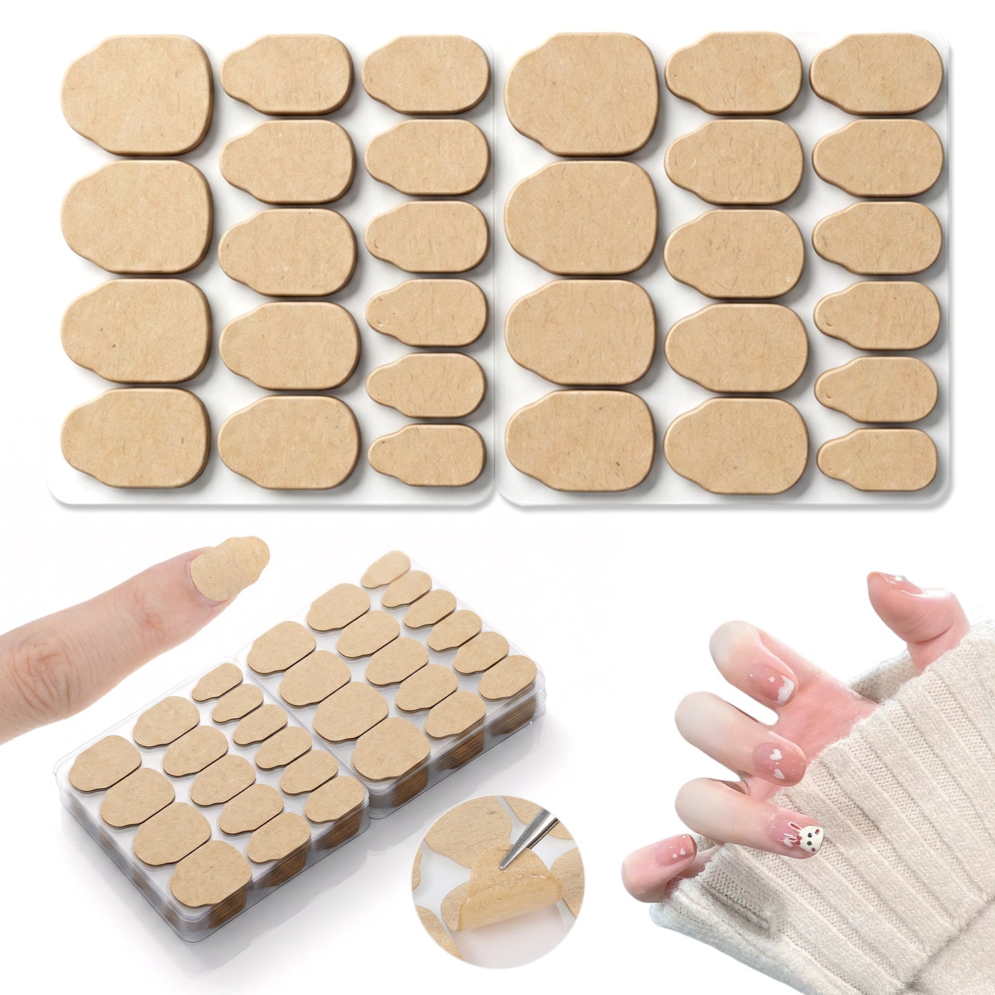 Ouligay 600 PCS Adhesive Nail Tabs 15 Sizes 0.3mm Press on Nail Sticky Tabs Ultra-Thin Waterproof Nail Glue Stickers for Shower Daily Home DIY Use, Non Toxic Nail Glue