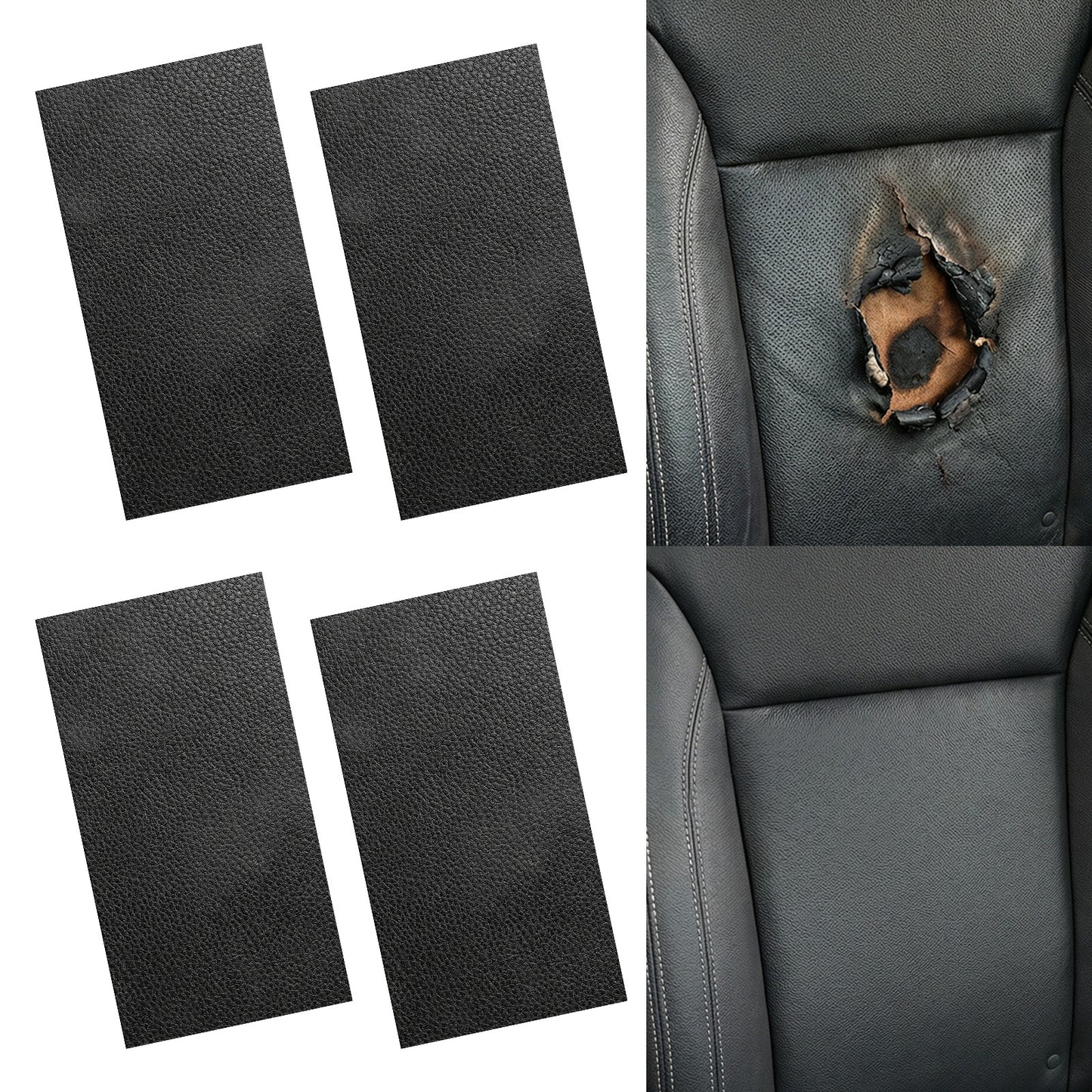 4PCS 8×4in Car Leather Repair Patch Self Adhesive Leather Repairs Tape Portable Heavy Duty Vinyl Repair Patches Kit for Cars Seat Furniture Couch Sofa, Waterproof for Rips Scratches Tears(Black White)