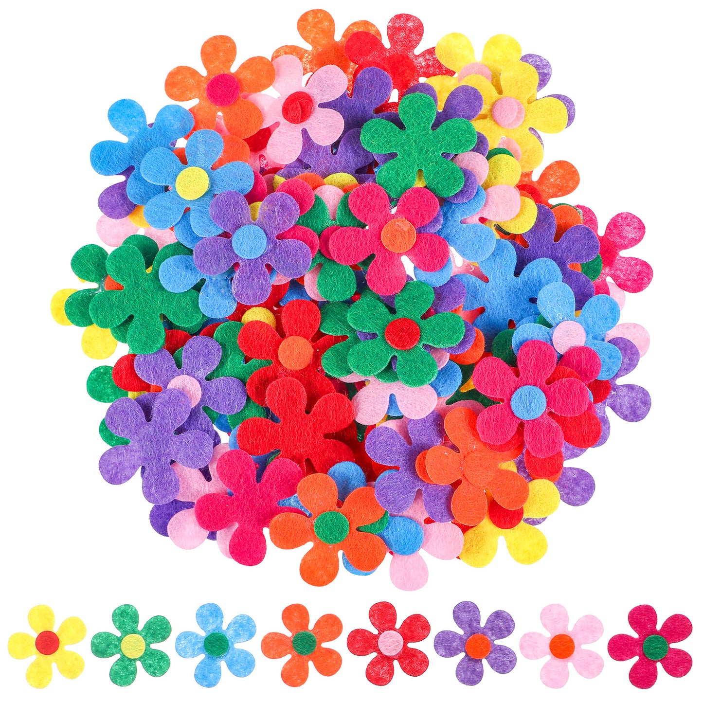 Nogeqi 100 Pcs Felt Flowers for Crafts, 1 Inch Fabric Flowers Embellishments, Craft Decorations for DIY Clothes, Bags, Hats (Colourful)