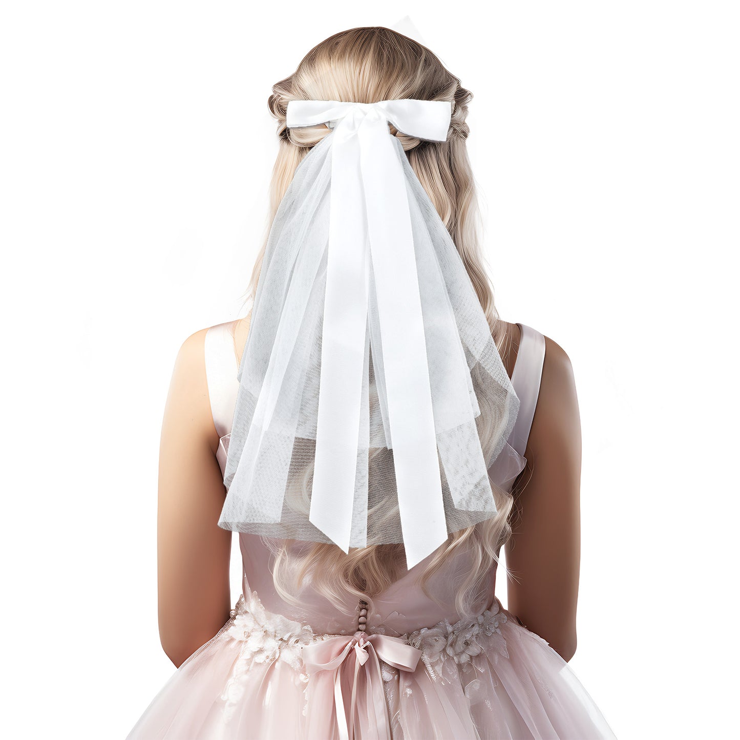 Nogeqi Short Wedding Veil, Pearl Bow Bridal Veil with Clip, Elegant White Hair Bow for Wedding Decoration Gift for Brides Women Bachelorette Party Accessories