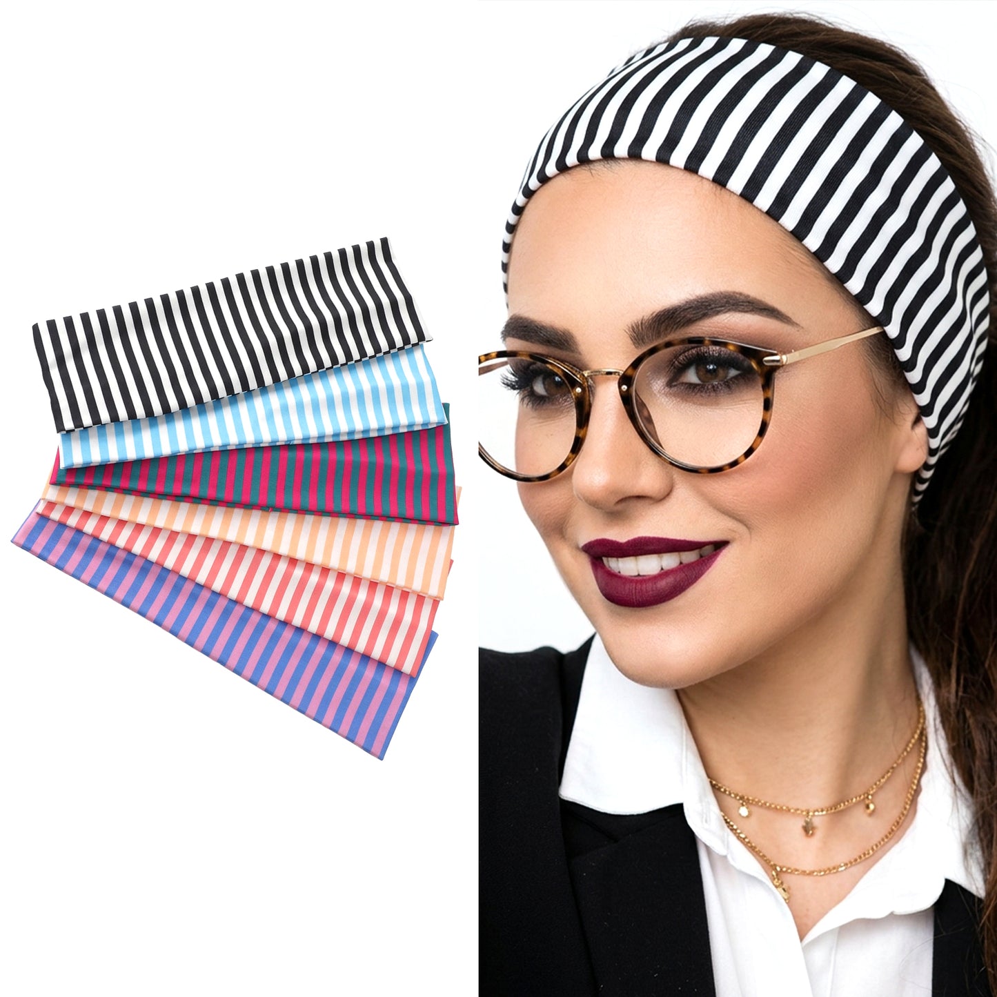 Matwsec 6 Pcs Striped Headband for Women, Stretchy Stripe Headband, Non-Slip Polyester Hairbands, Soft Breathable Fashion Bandanas Hair Accessories for Sports, Yoga & Workouts