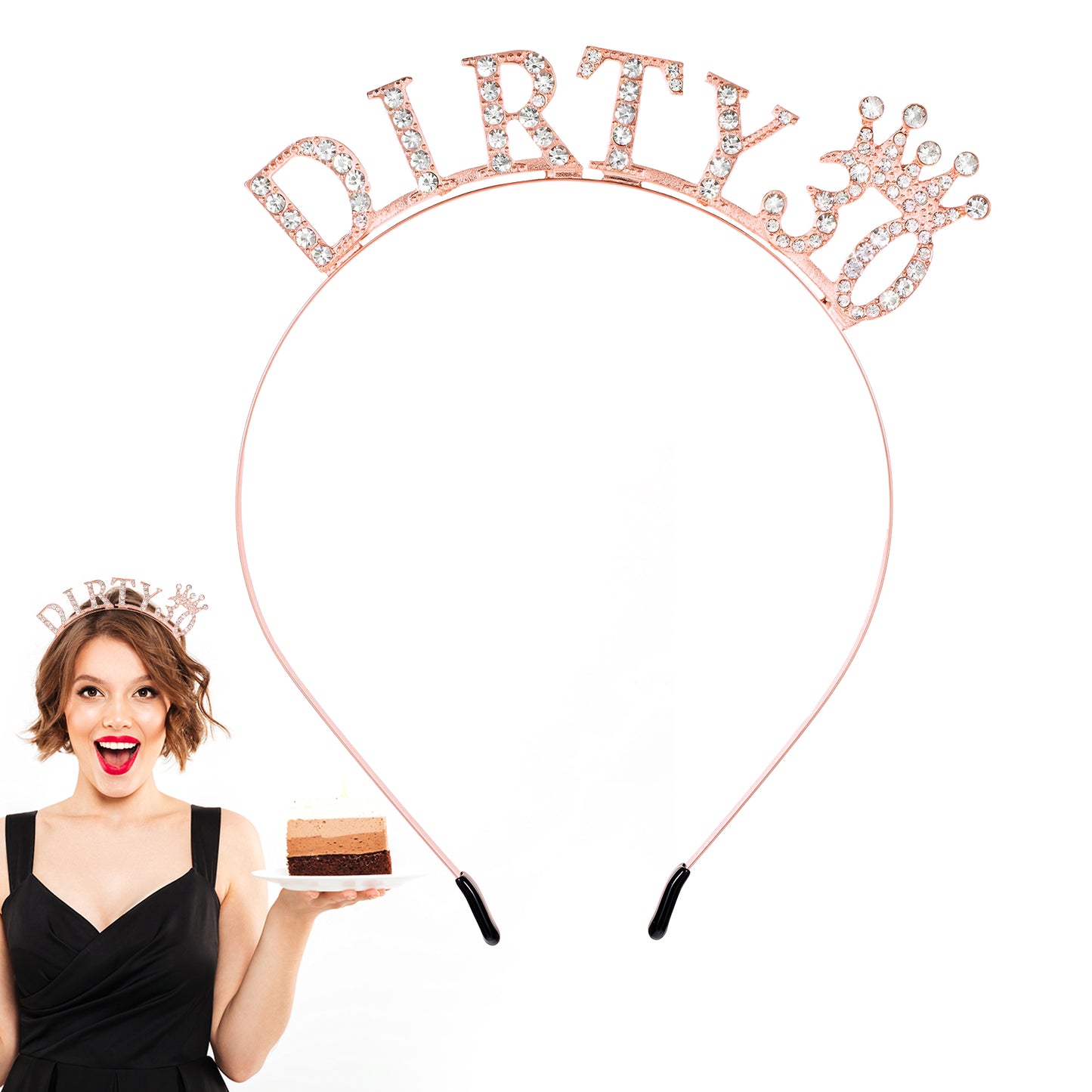 Tyqour 30th Birthday Girl Headband Rhinestones Birthday Tiara Gold Hair Band Birthday Crown Headwear Dirty 30th Birthday Decoration for Happy Birthday Party Accessories Supplies Favors(Rose Gold)