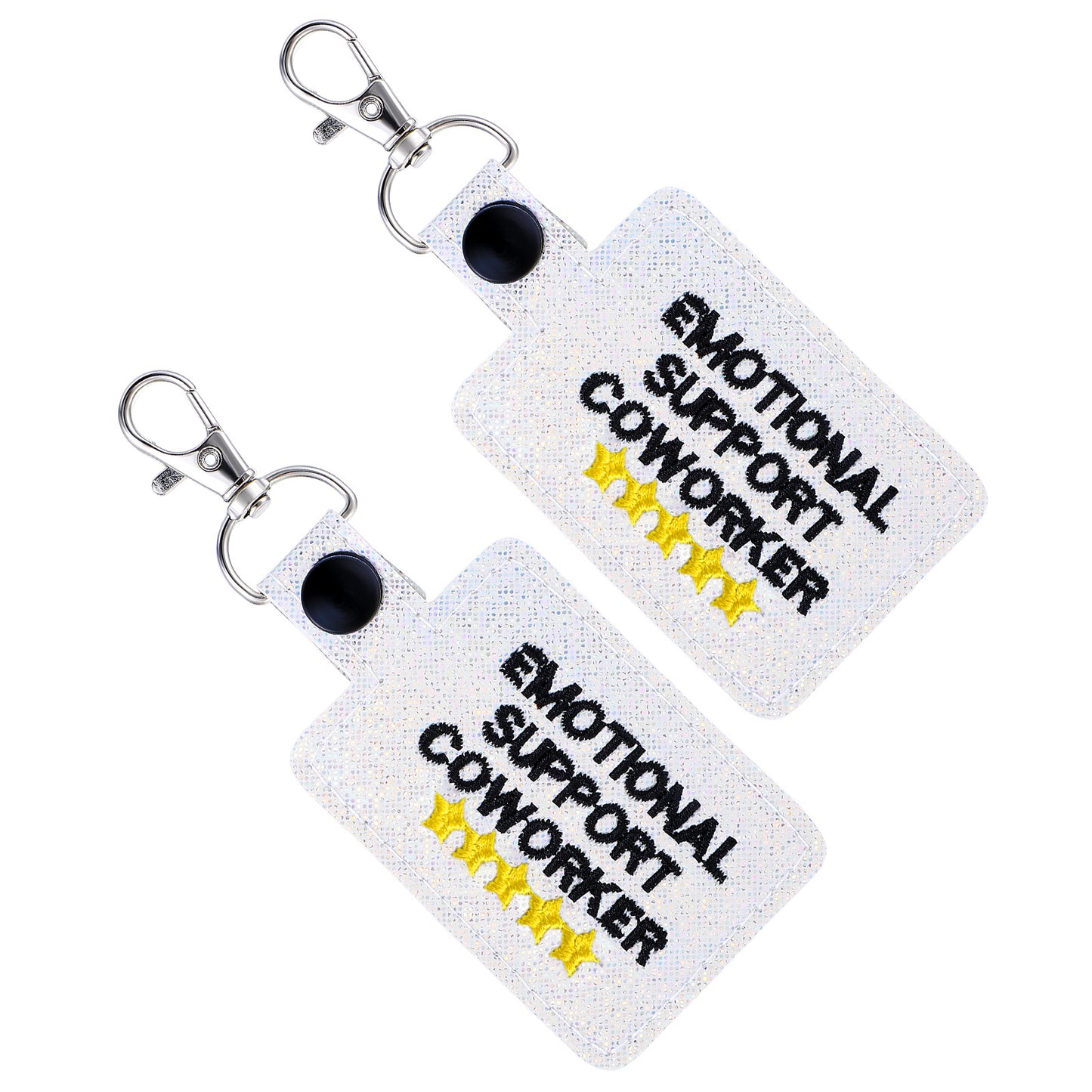 Ymapinc 2psc Emotional Support Keychain for Coworkers Appreciation Gifts for Women, Funny Small Key Chain Gift, Perfect for Bags Wallets backpacks, White PU Leather Alloy