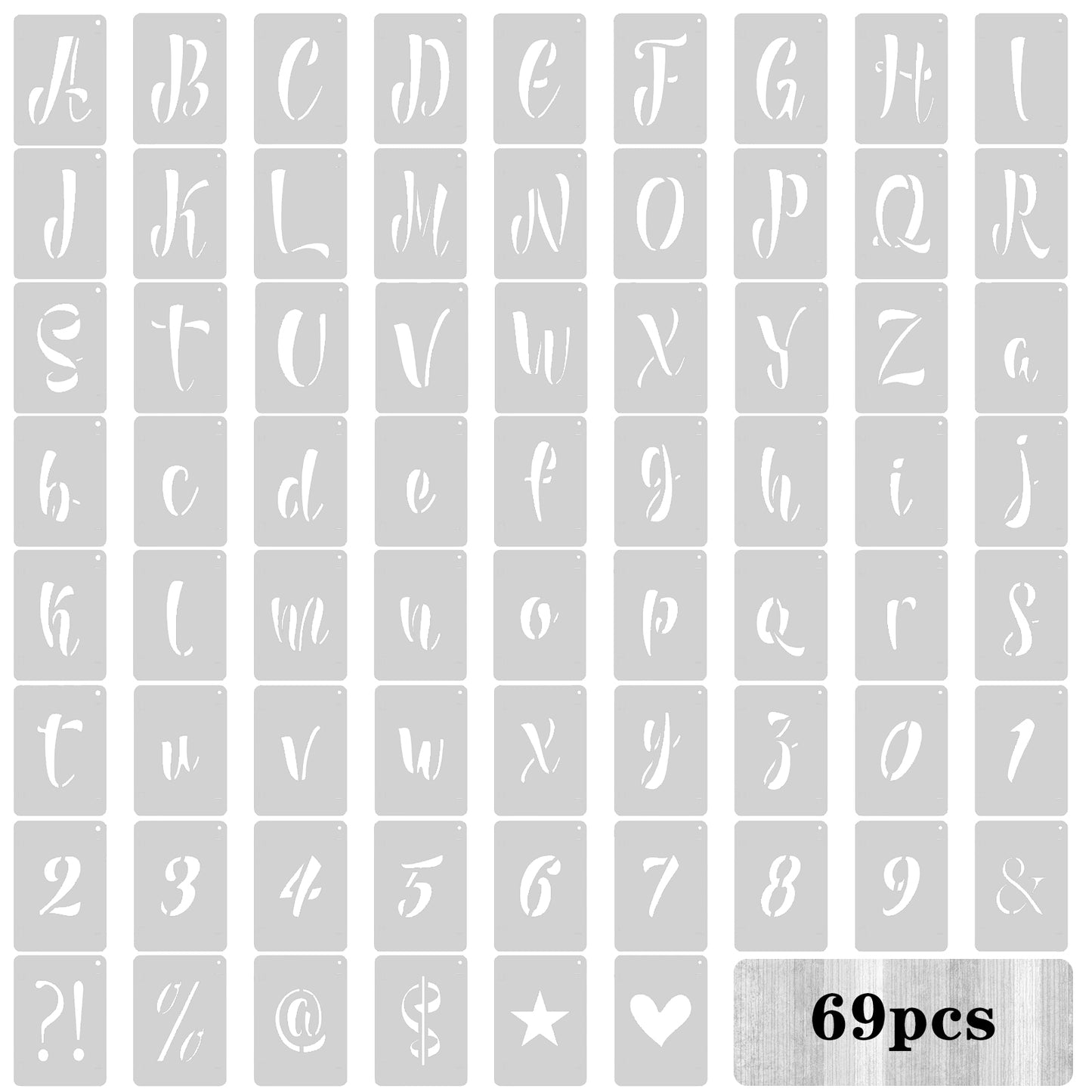 2.83 Inch Letter and Number Stencils 69 Pcs Reusable Plastic Letters Numbers Symbol Interlocking Drawing Template Kit for Painting on Wood Wall Chalkboard Fabric Door Porch Signage White