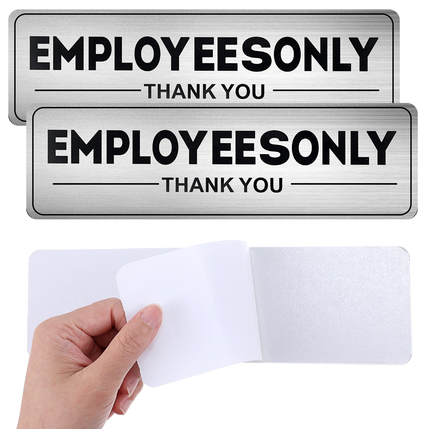 2 Pack Employees Only Sign Heavy Duty Aluminum Staff Only Door Sign With Strong Self-Adhesive Metal Staff Only Sticker Signs For Office Warehouse And Restricted Areas Wall 8.98×2.76 Inches Silver