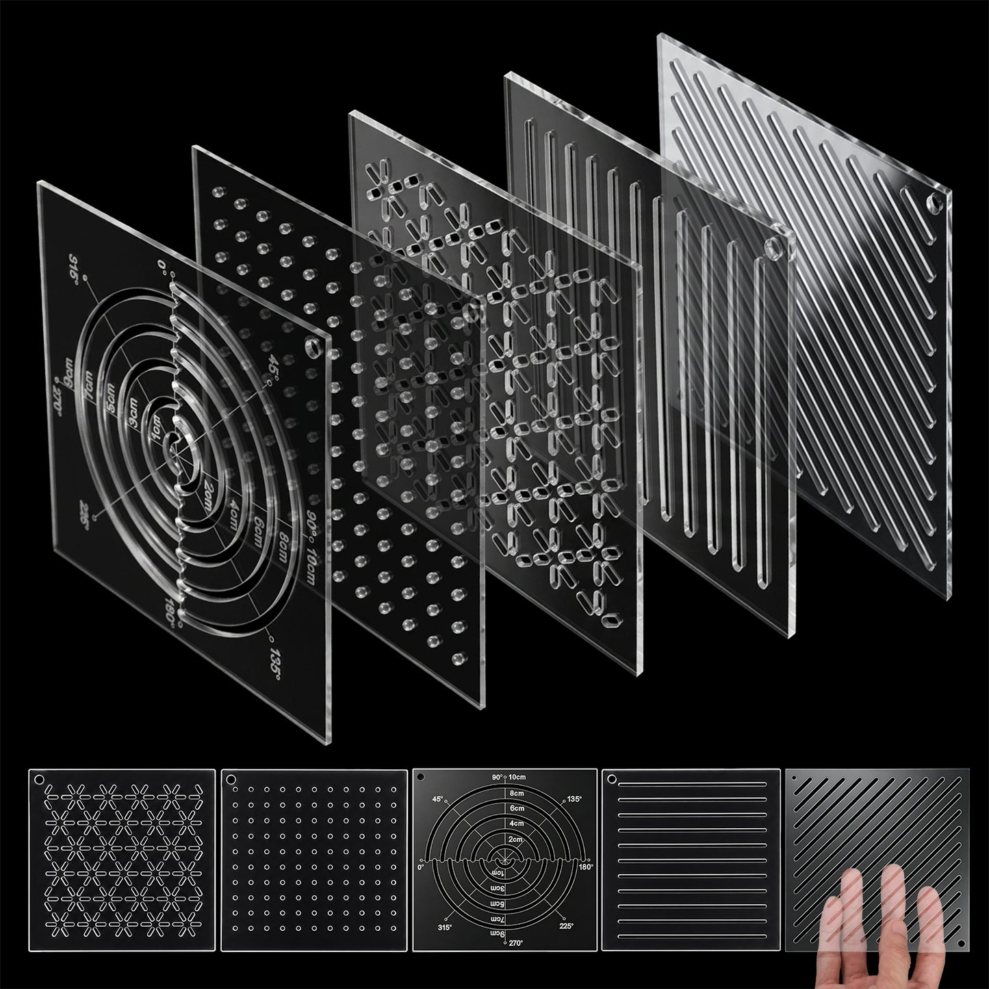 RAHHLIZS 5Pcs 4.7 Inch Acrylic Sashiko Stencil EFGHL Styles for Embroidery