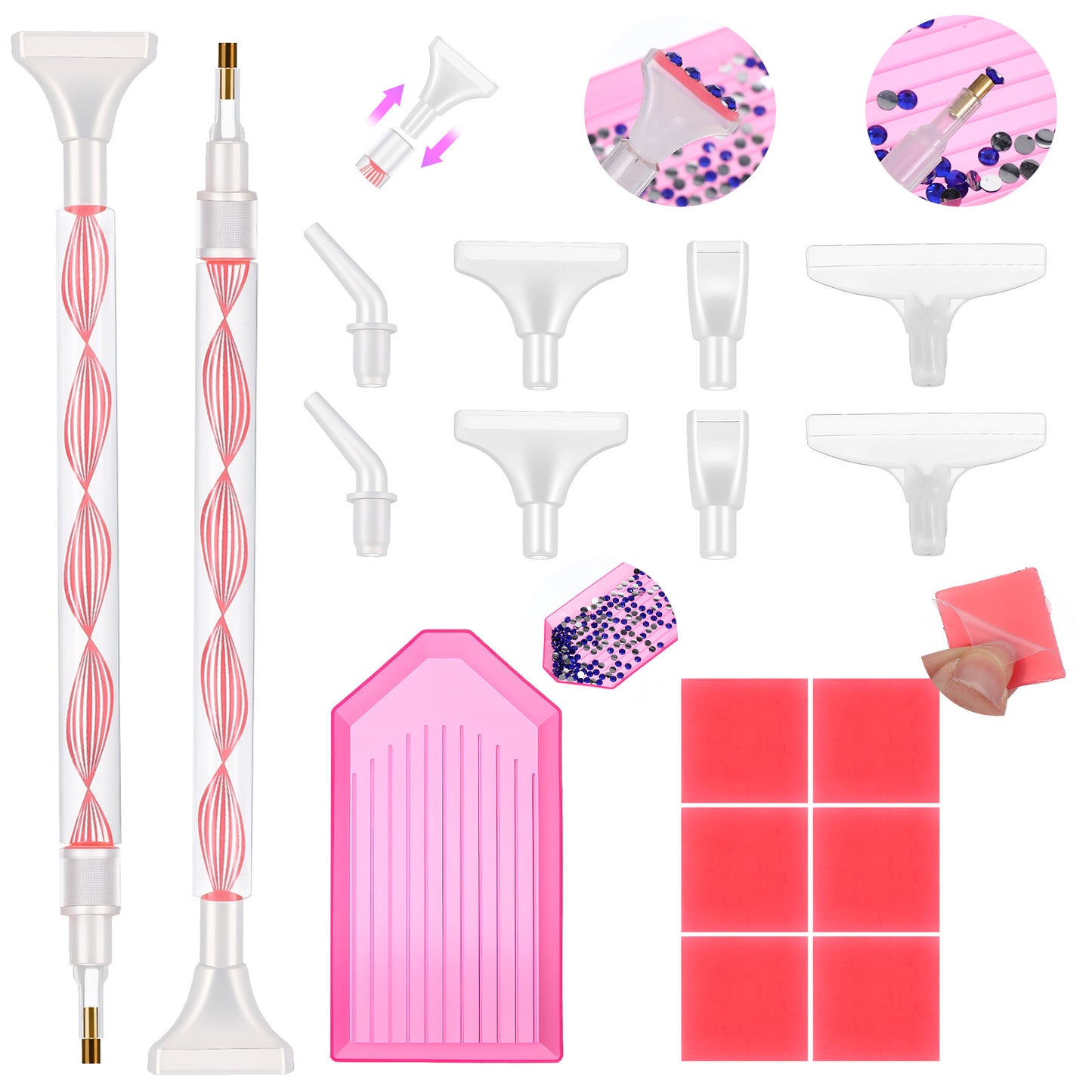 Mabor 17Pcs Diamond Dot Pen with Tray, Glue Clay, and Plastic Various Replacement Tips, 5D Diamond Art Pens Tools with Dual-Ended Drill Pen Accessories for Adults DIY Nail Art Crafts