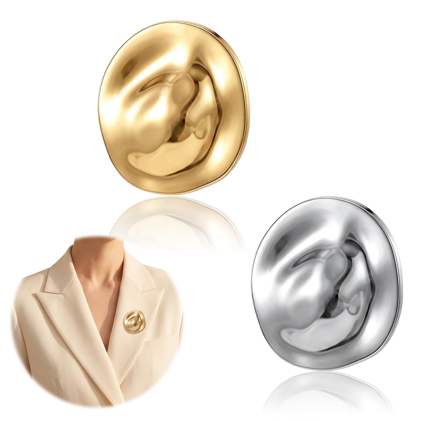 Ouligay 2 PCS Gold/Silver Round Brooches Vintage Geometric Brooch Pins